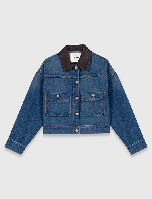 Denim and leather jacket Blue