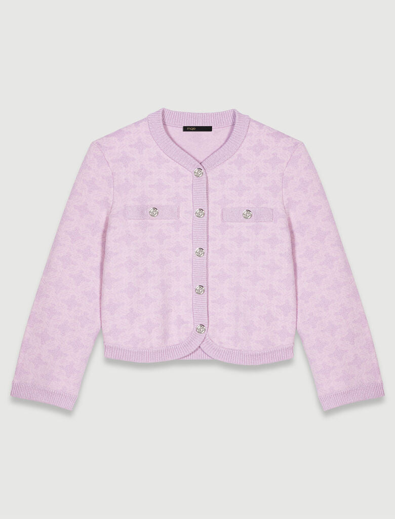 Pale Pink-Short cardigan in jacquard-effect knit