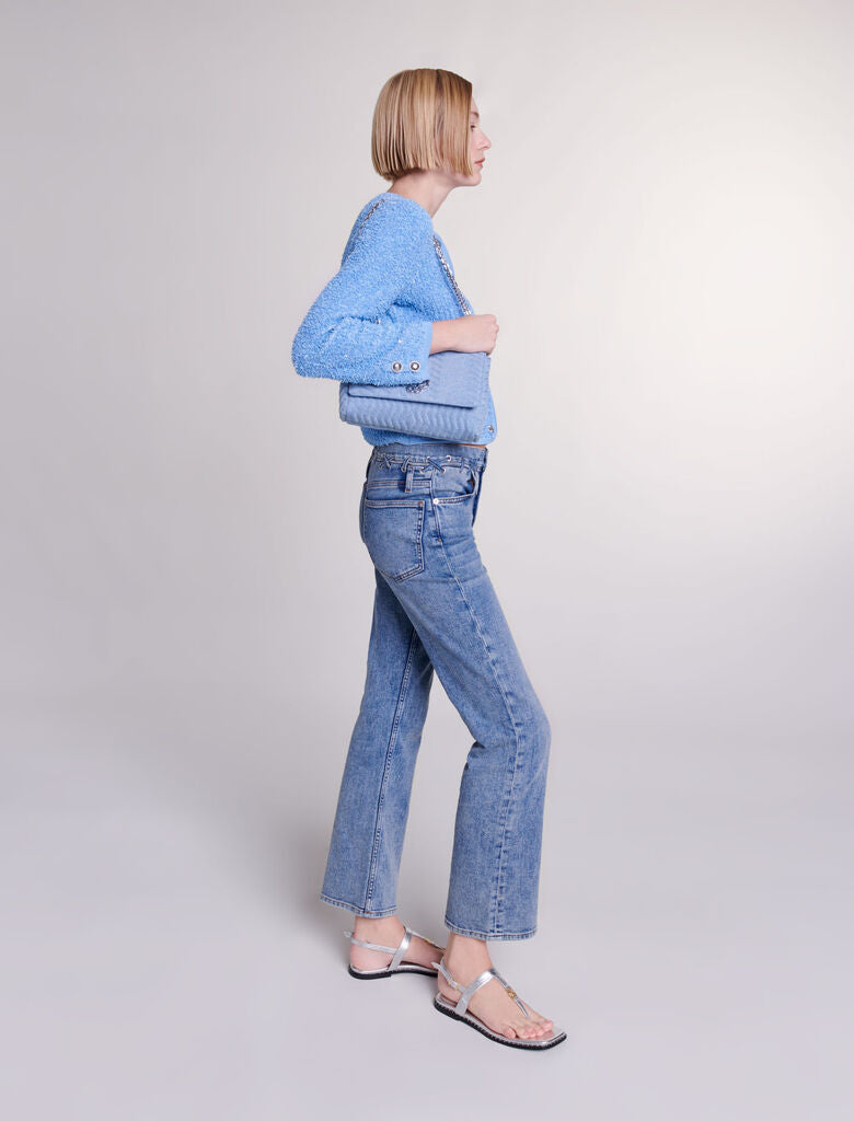 Blue-Sequin Knit Cardigan