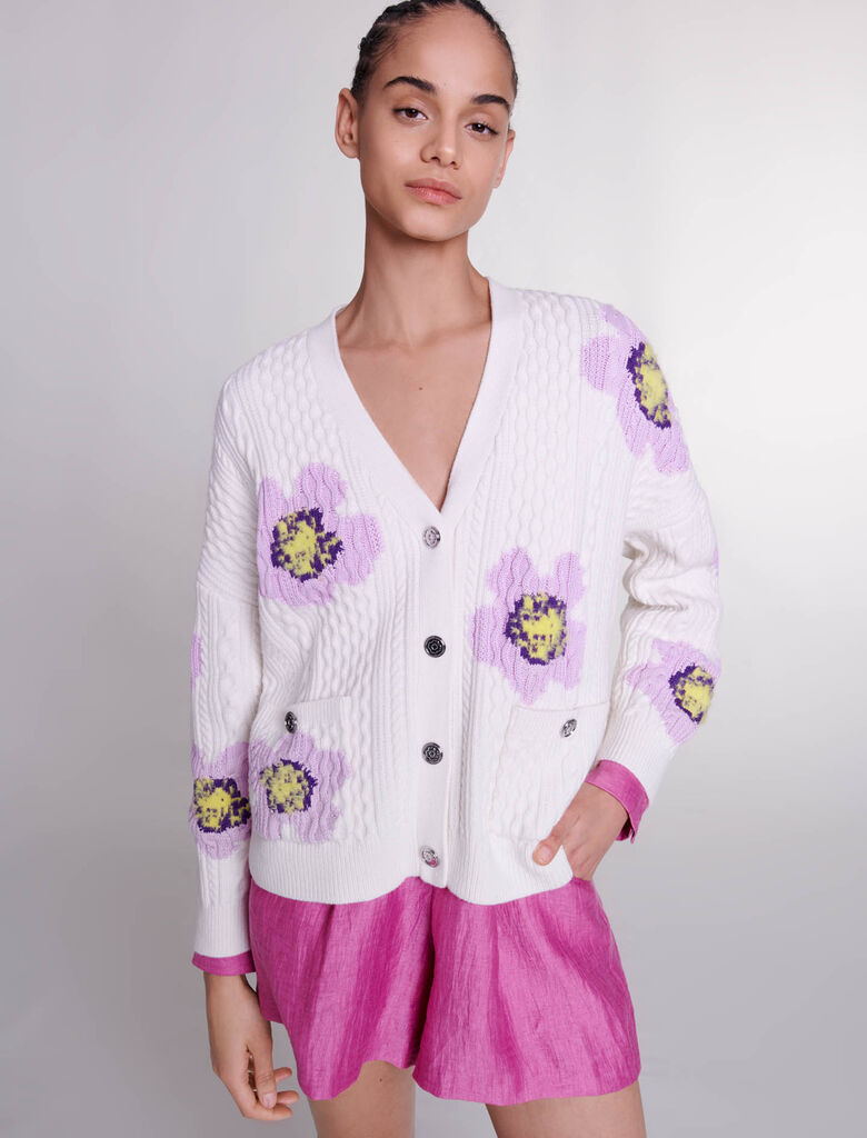 Knit cardigan with flowers