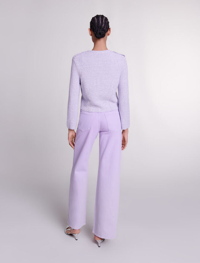 Parma Violet Cropped glitter knit cardigan