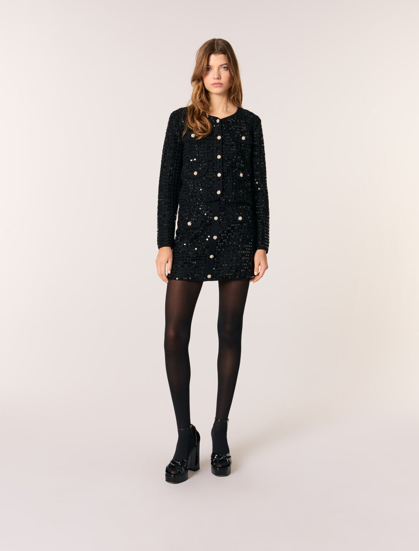 Black featured Sequin cropped cardigan