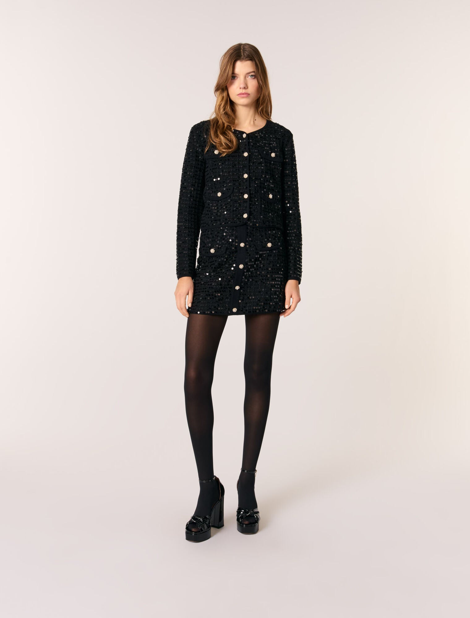 Black featured Sequin cropped cardigan
