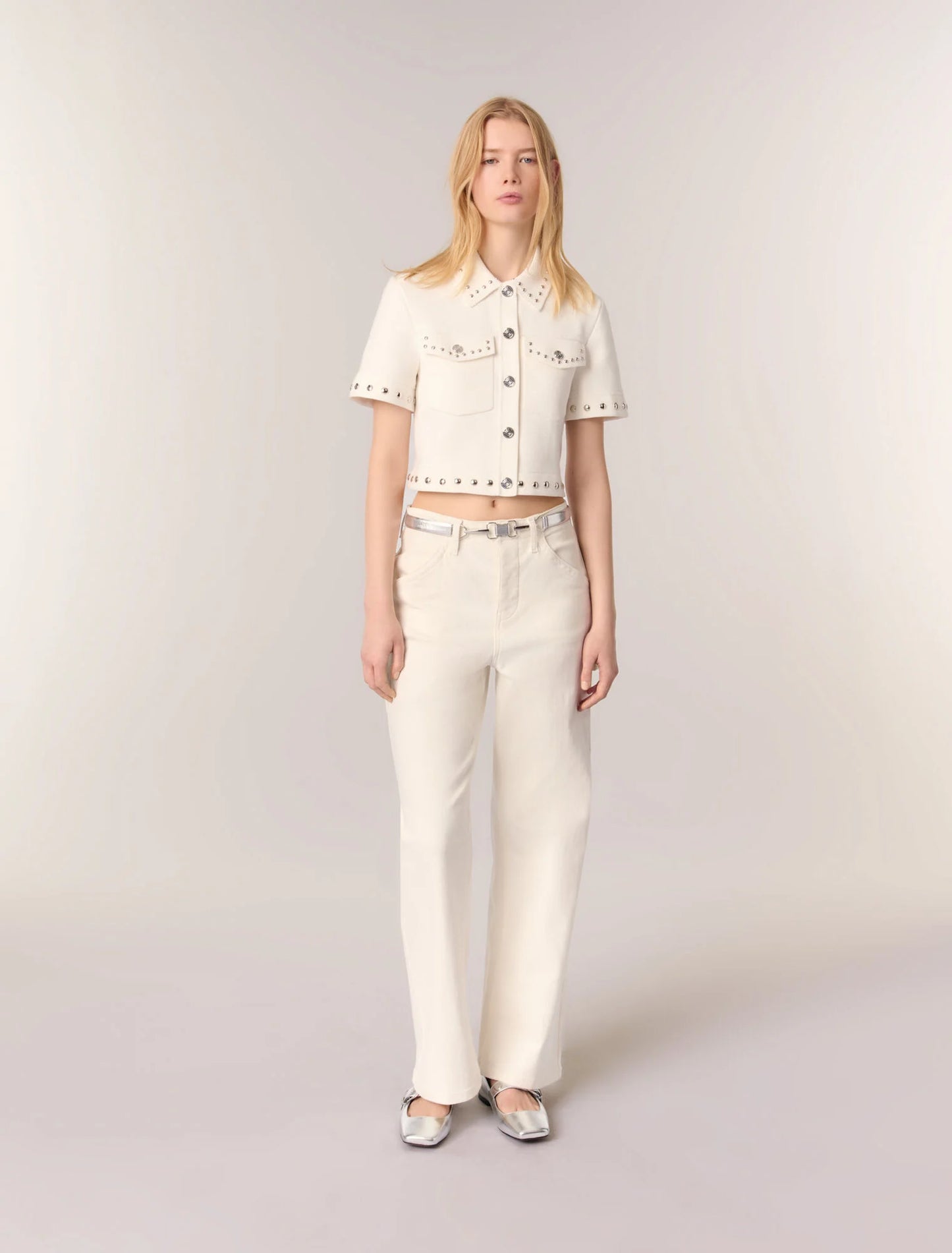 Ecru-featured-Studded cropped cardigan