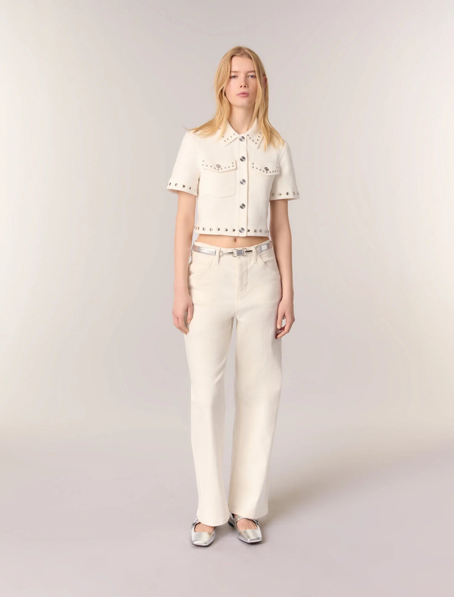 Ecru-featured-Studded cropped cardigan