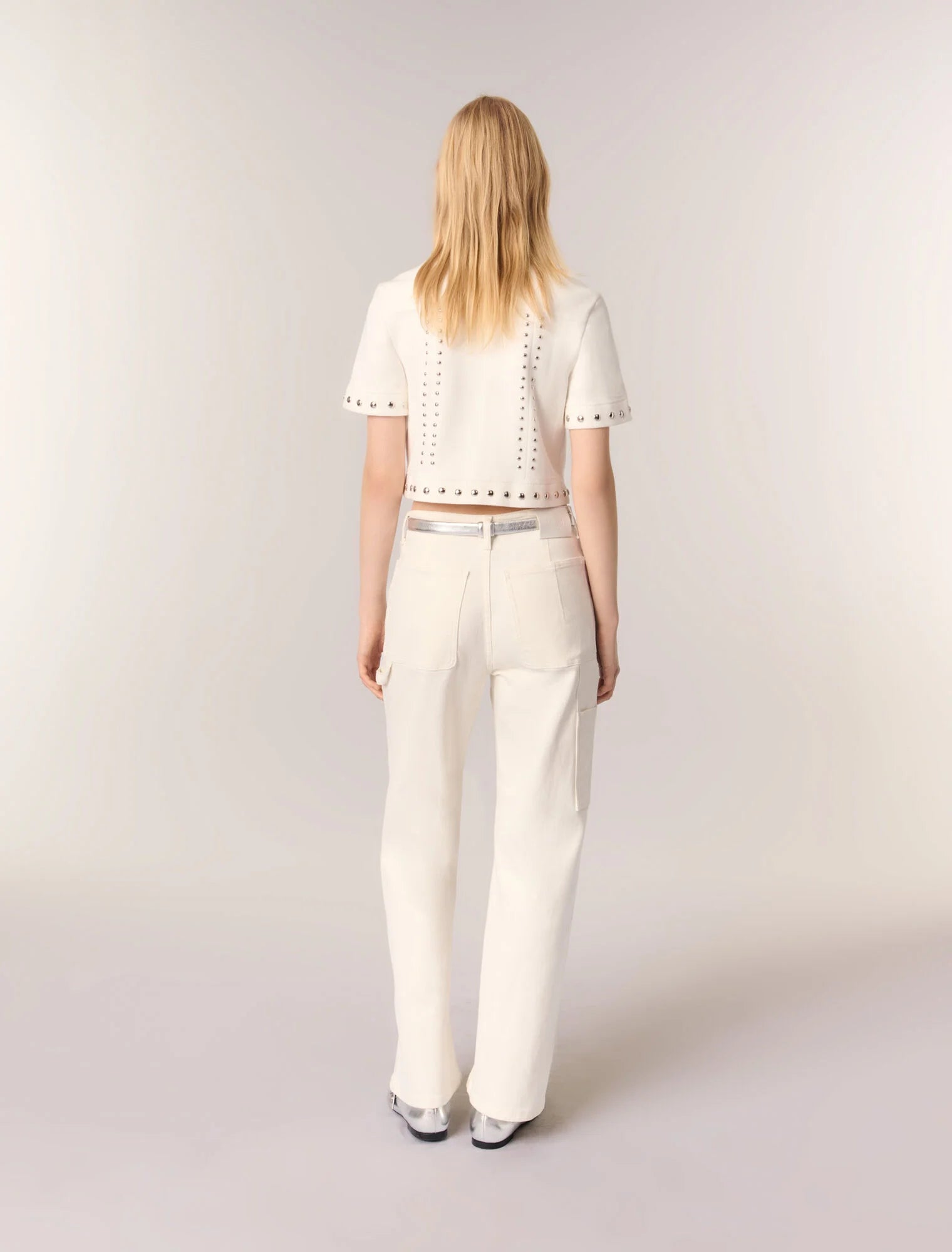 Ecru-Studded cropped cardigan
