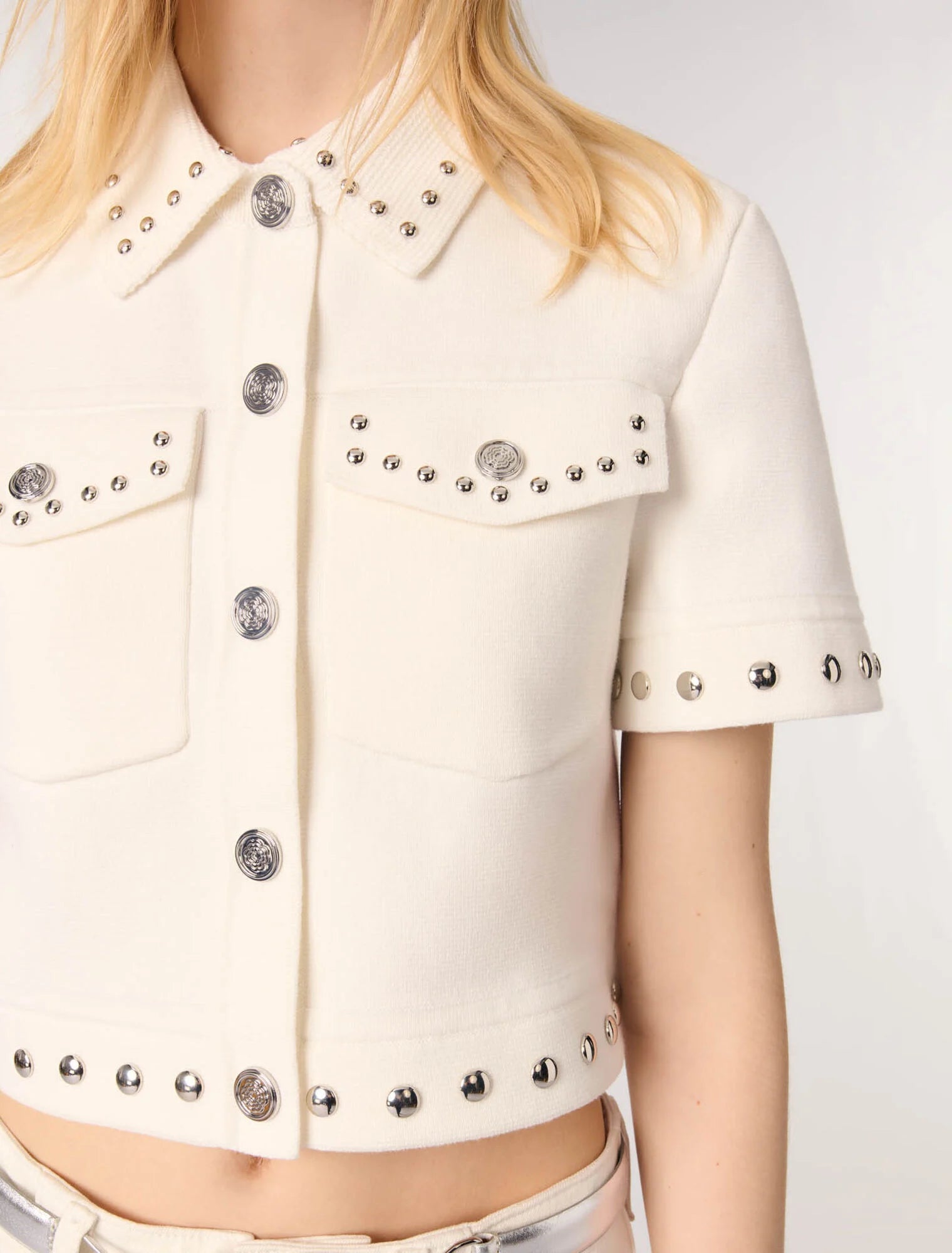 Ecru-Studded cropped cardigan