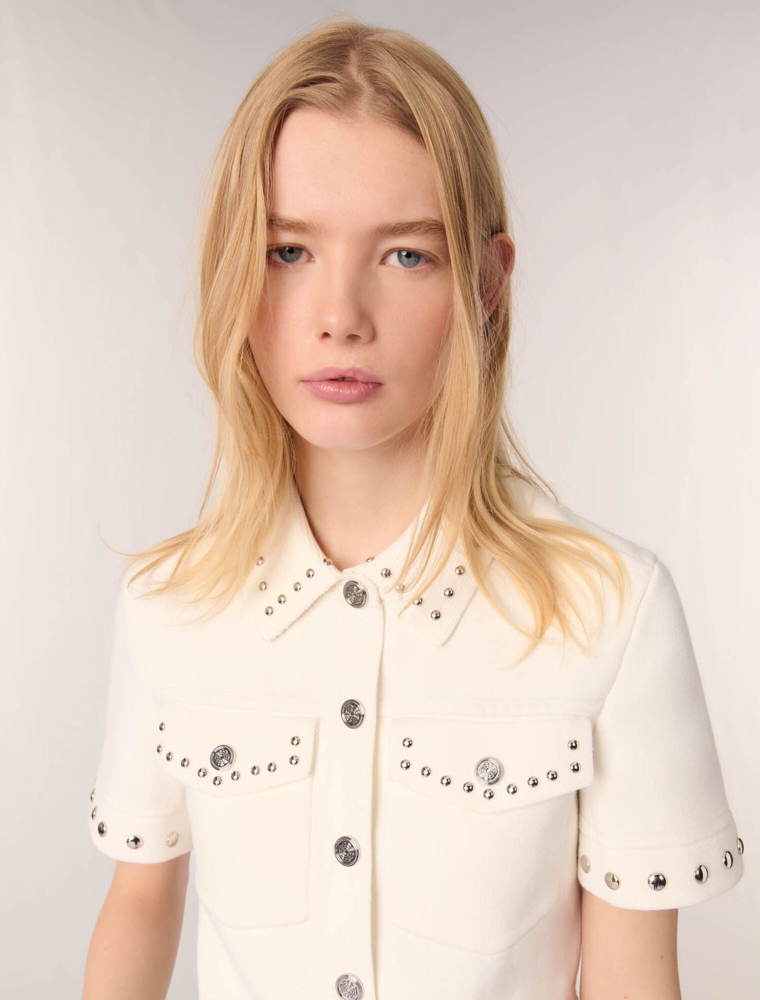Ecru-Studded cropped cardigan
