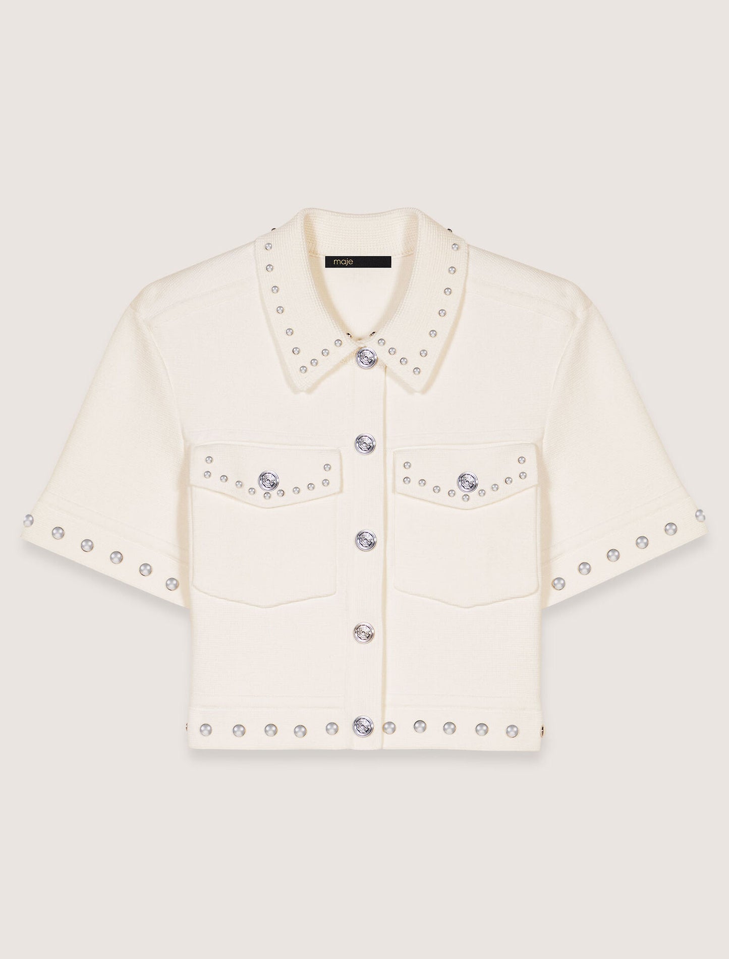 Ecru-Studded cropped cardigan