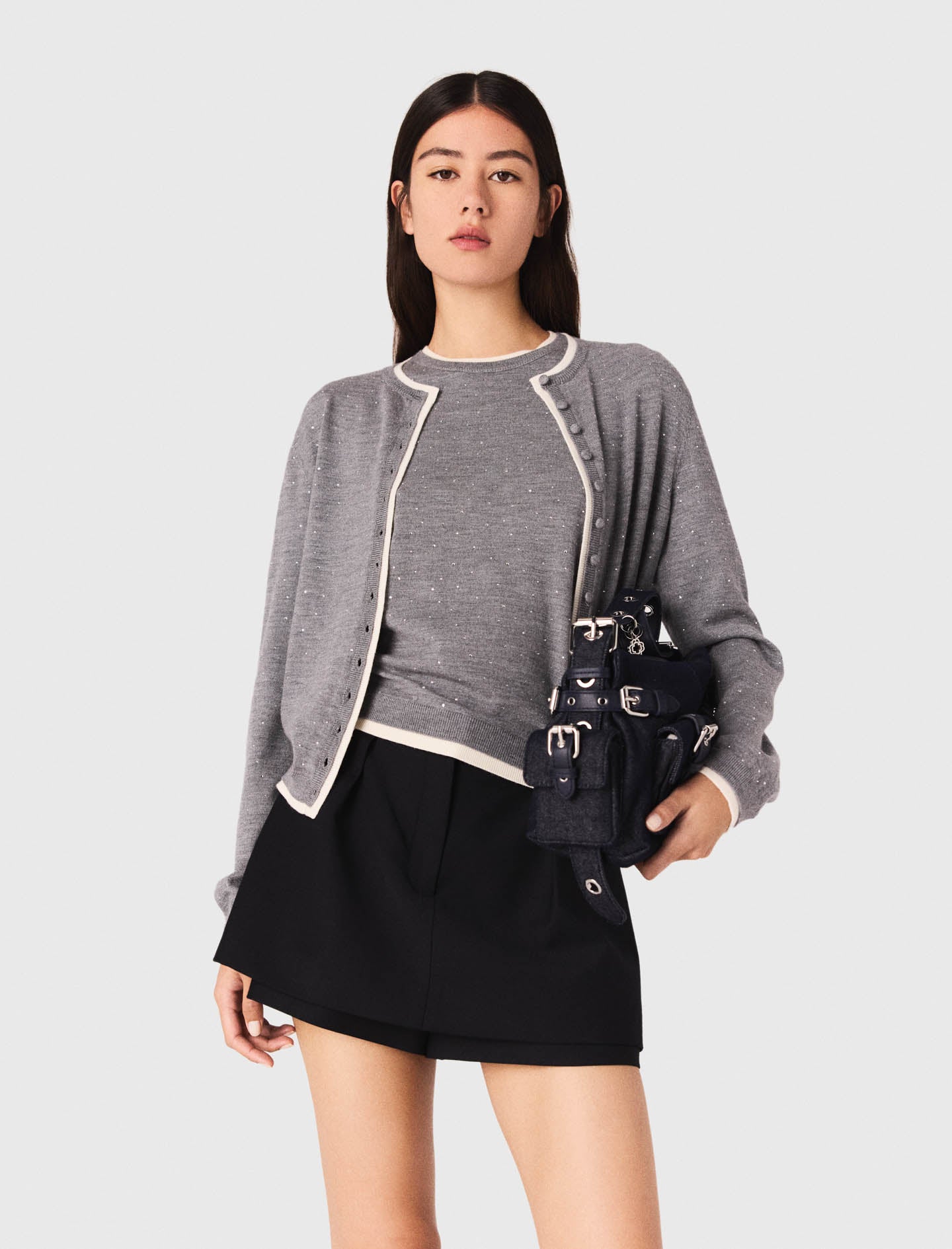 100% wool cardigan with rhinestones