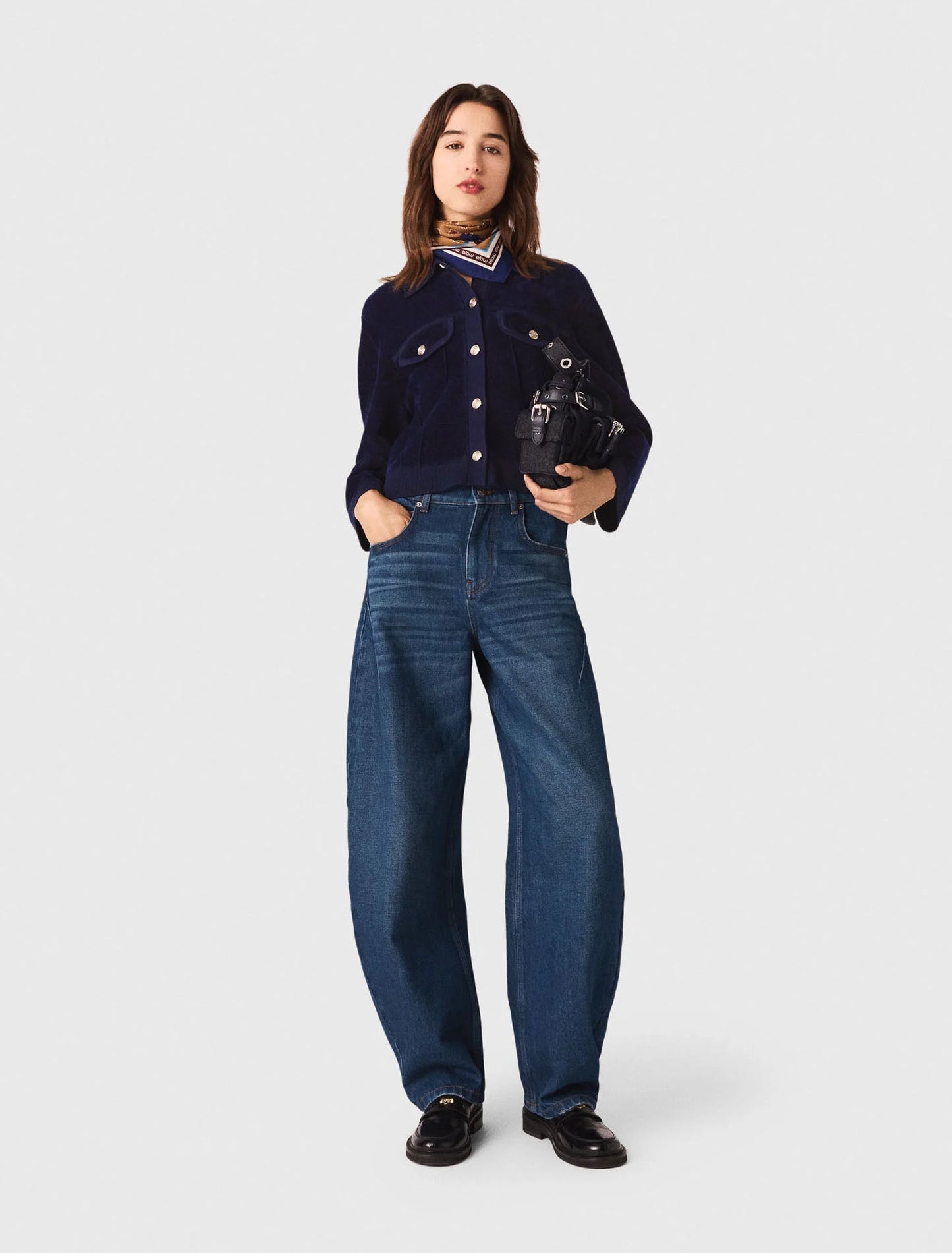 Cropped velvet jacket Navy