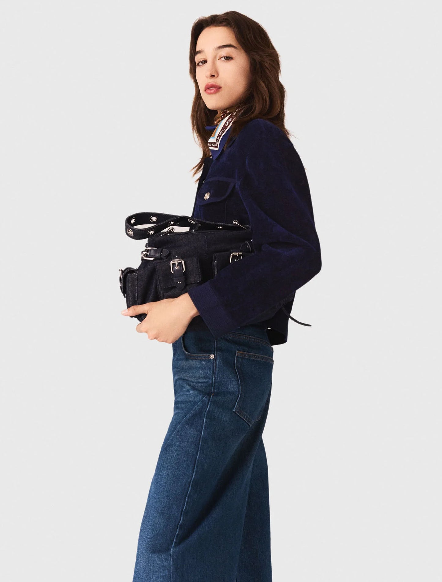 Cropped velvet jacket Navy