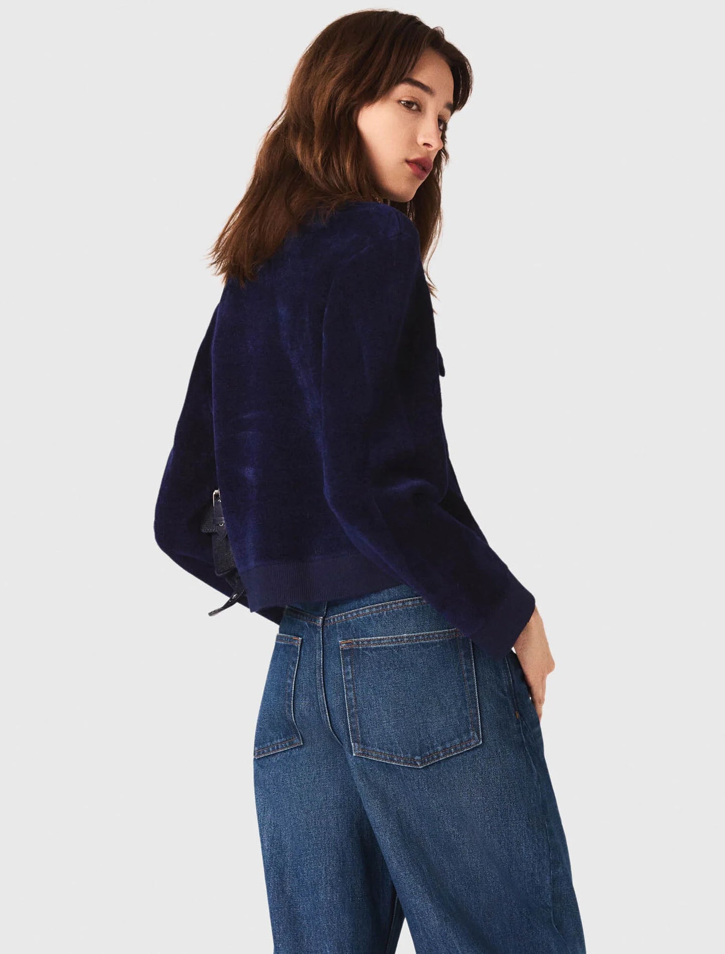 Cropped velvet jacket Navy