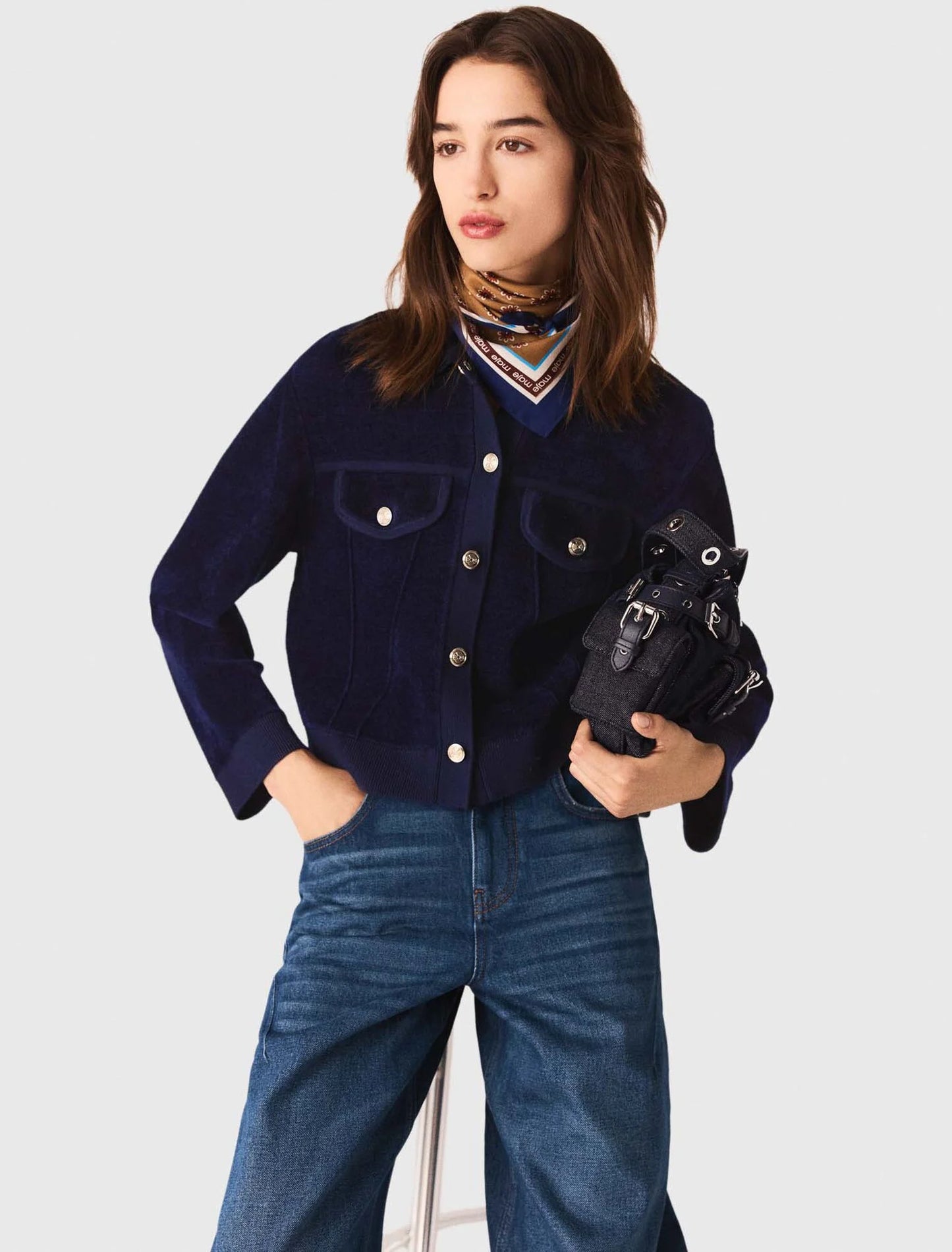 Cropped velvet jacket Navy