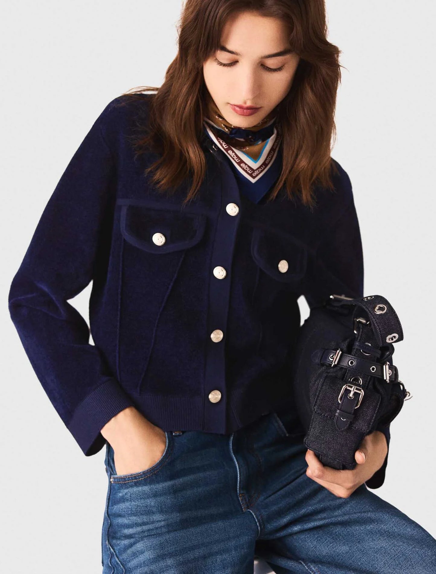 Cropped velvet jacket Navy