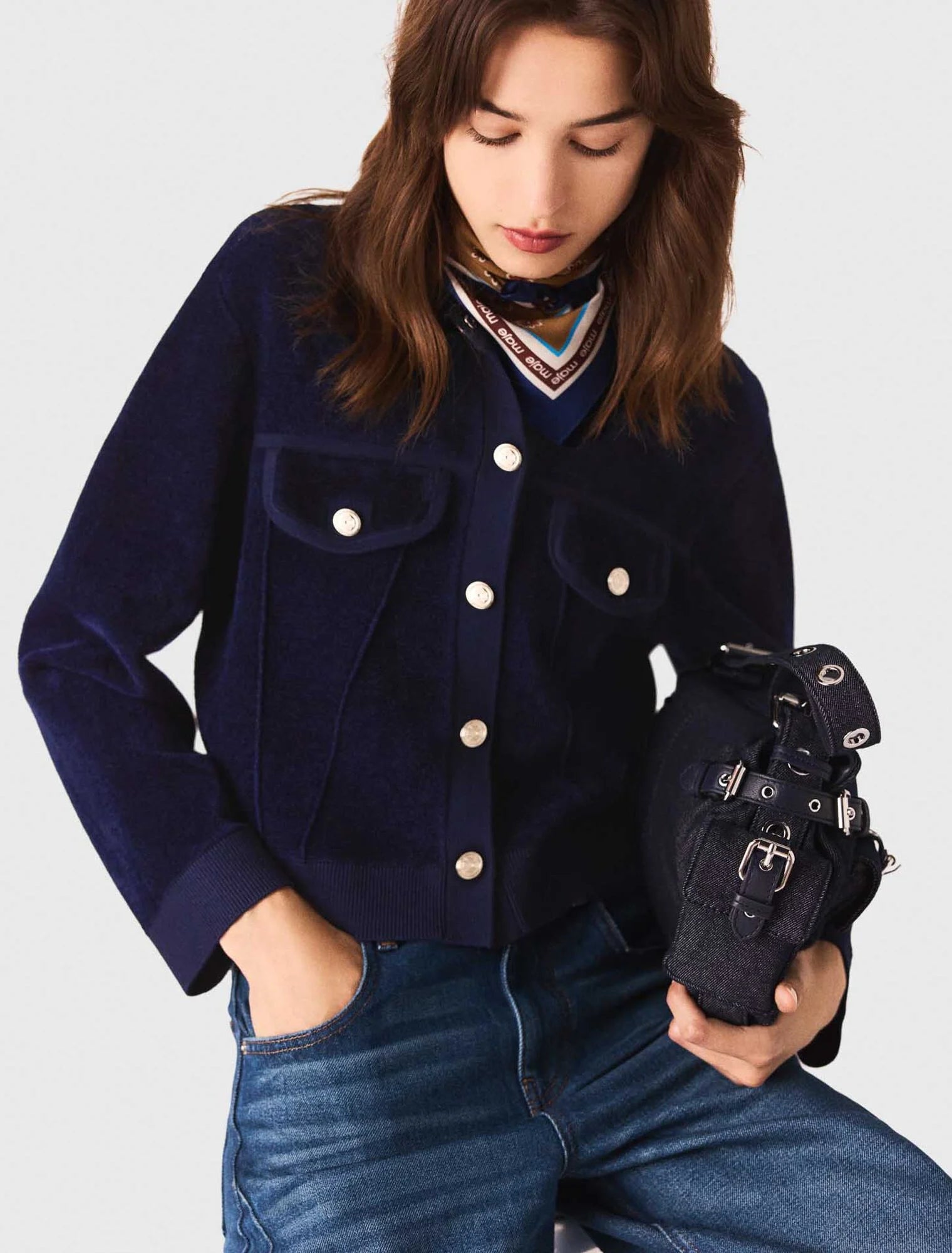 Cropped velvet jacket Navy