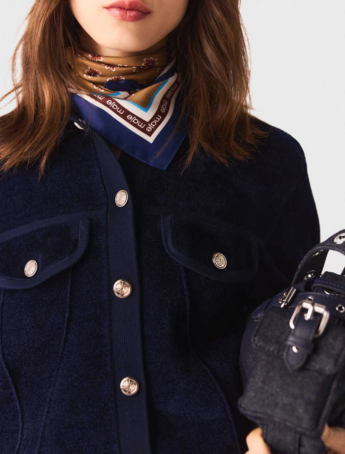 Cropped velvet jacket Navy