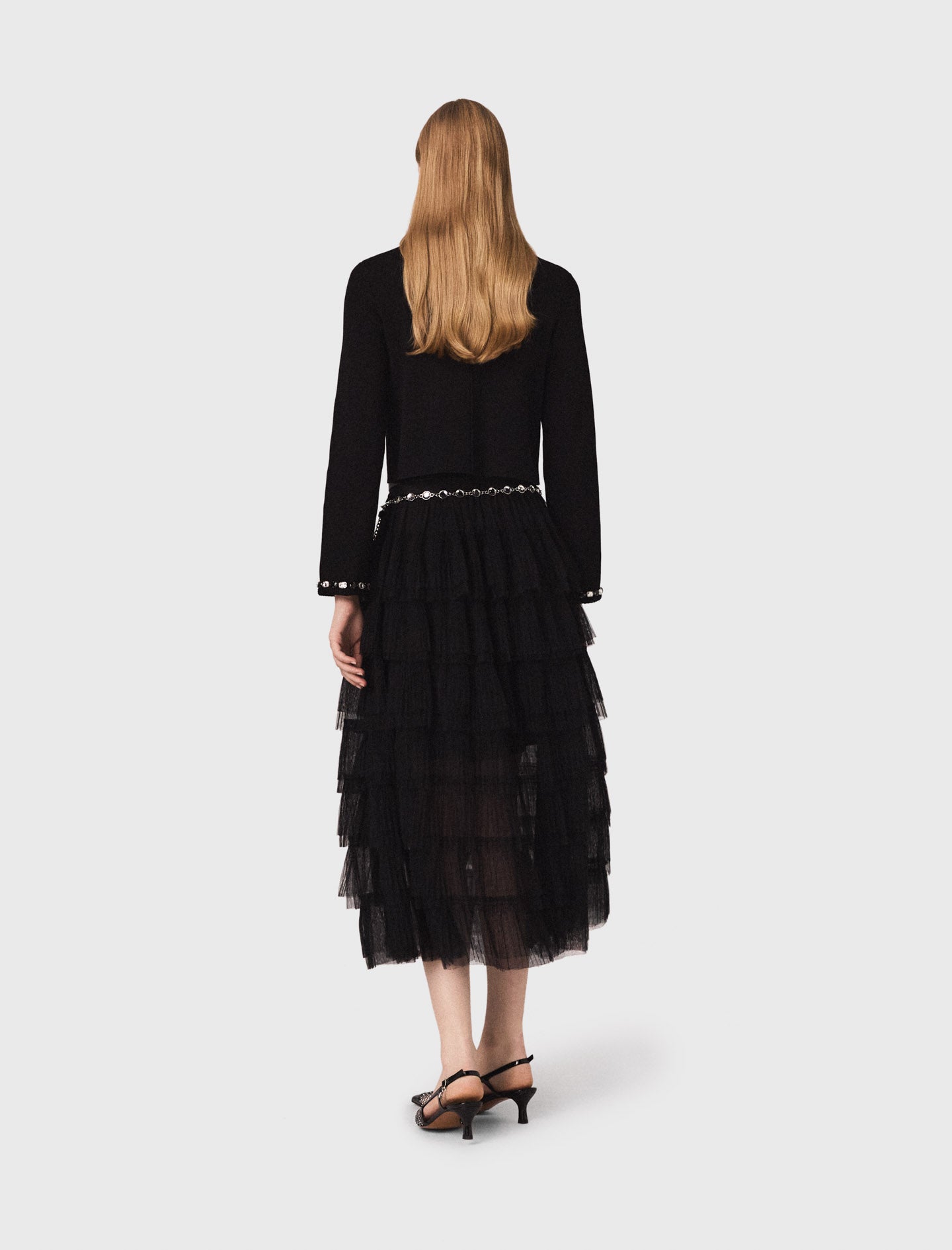 Cropped jewellery detail cardigan Black