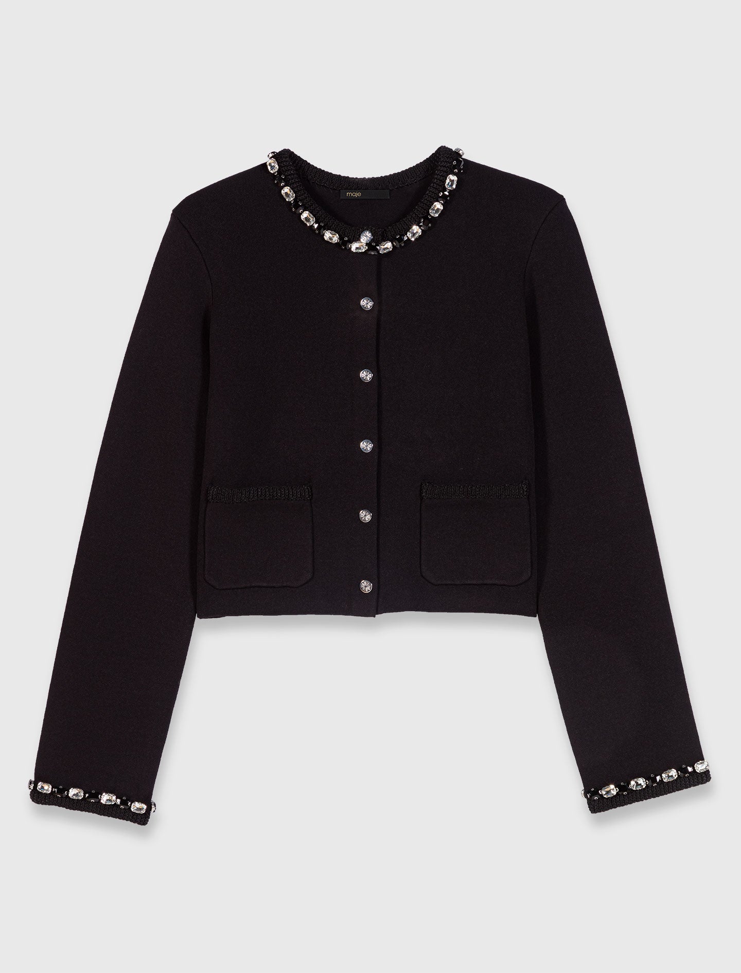 Cropped jewellery detail cardigan Black
