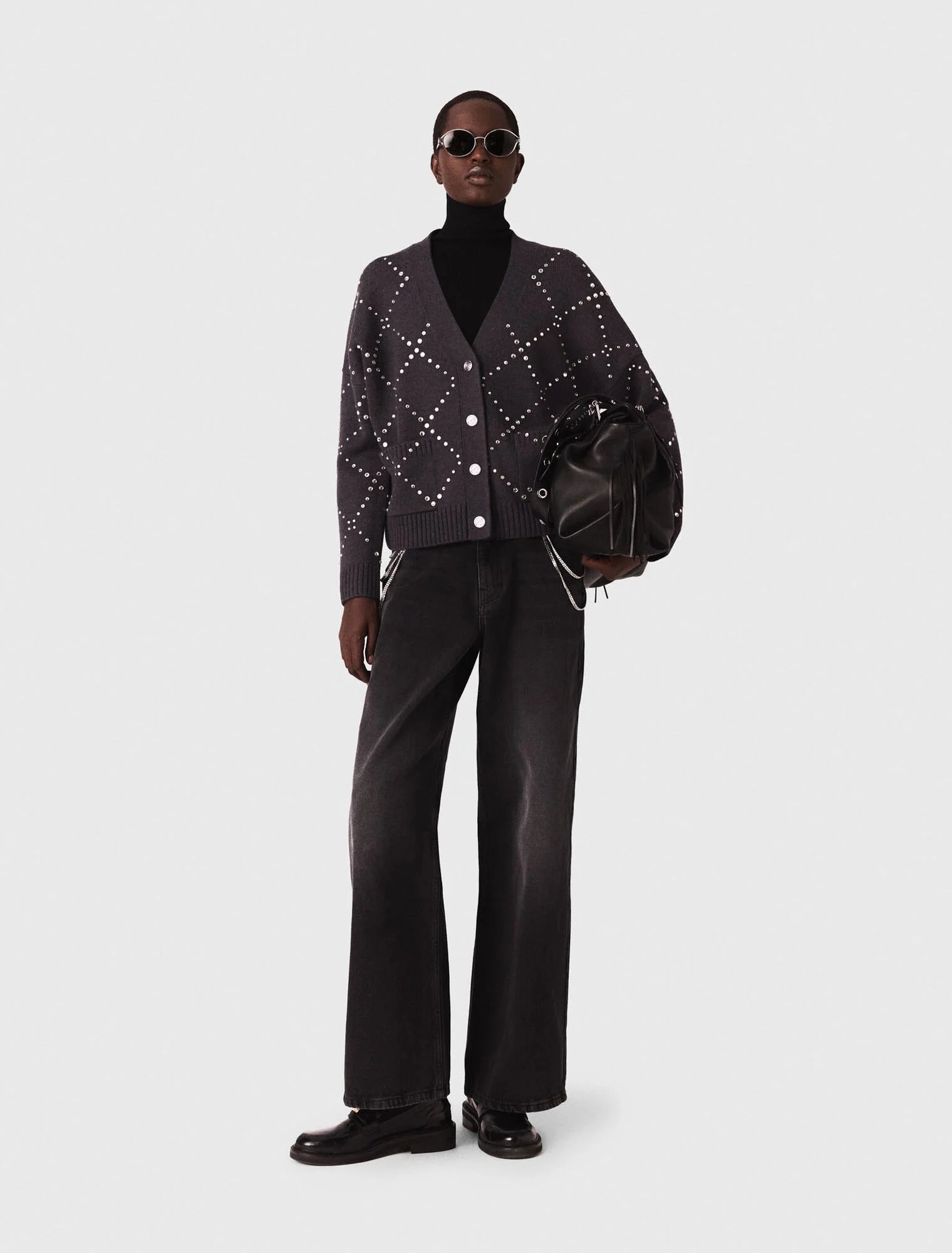 Rhinestone check cardigan