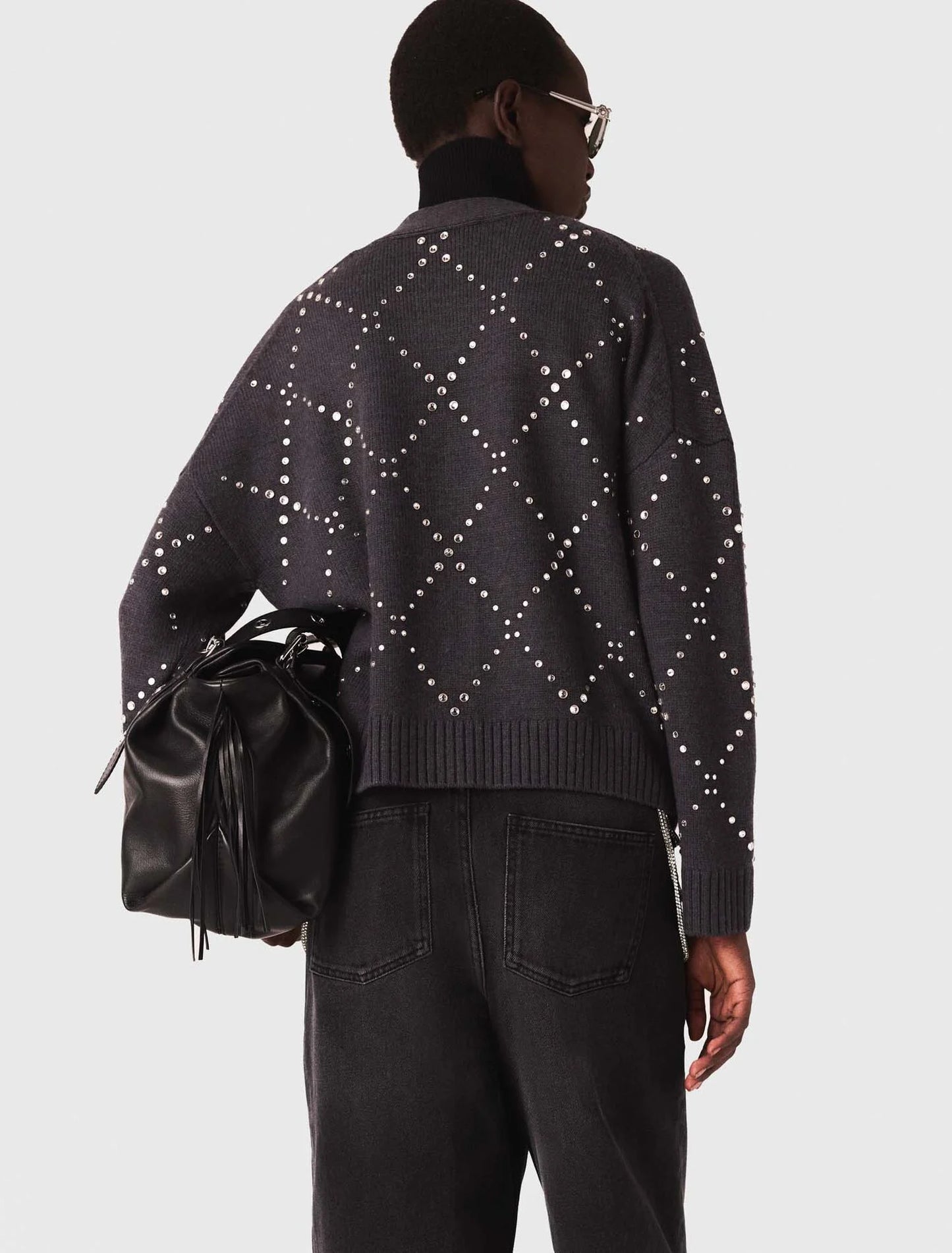 Rhinestone check cardigan