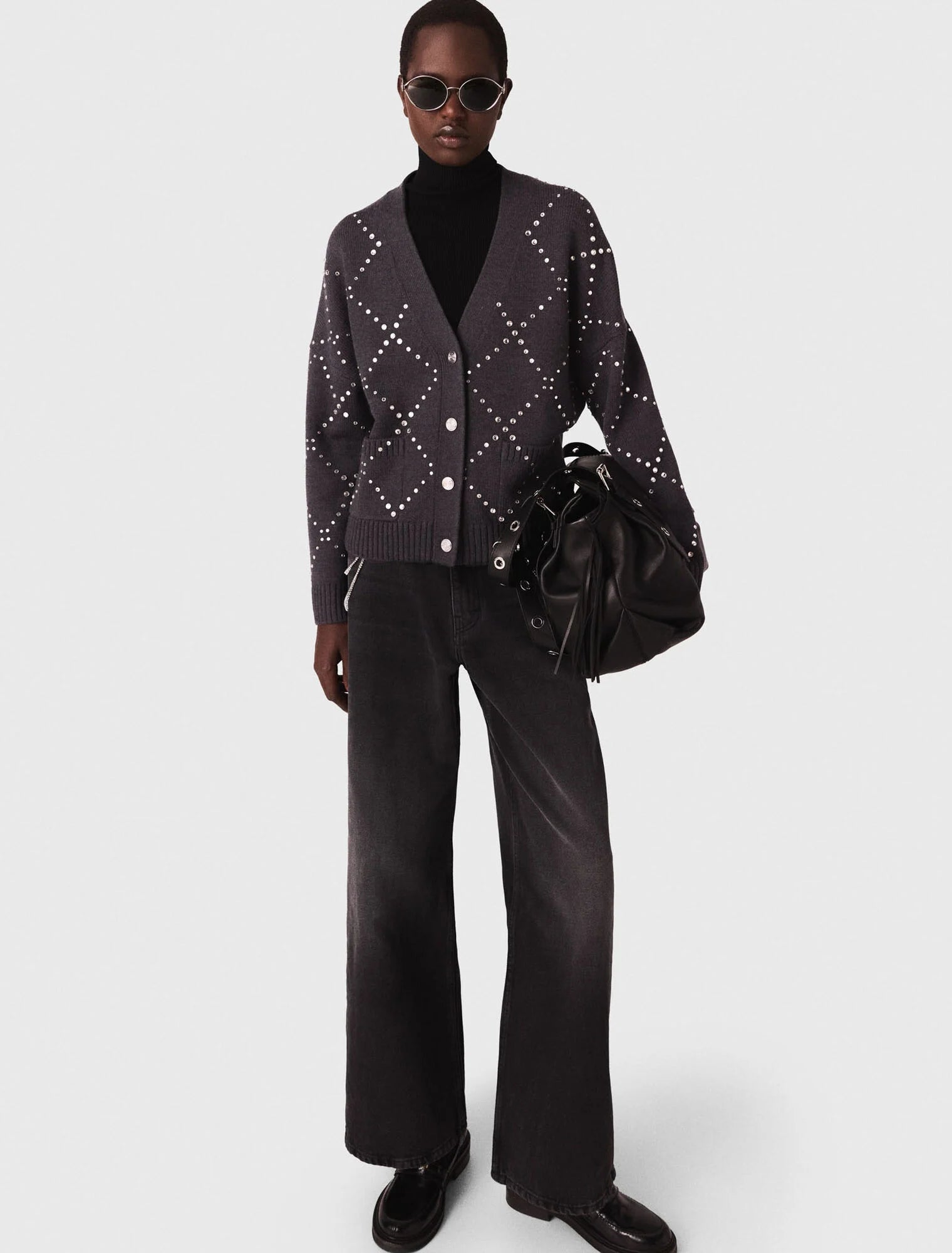 Rhinestone check cardigan