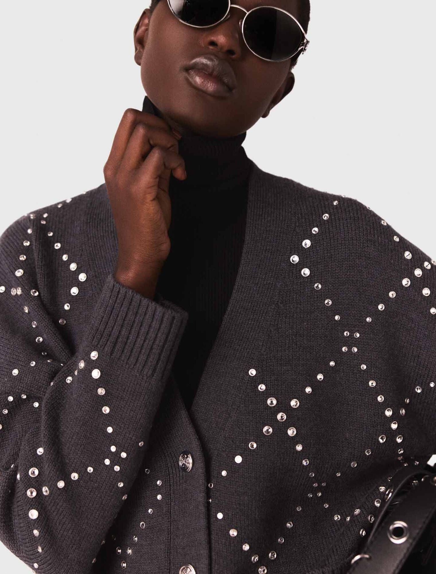 Rhinestone check cardigan