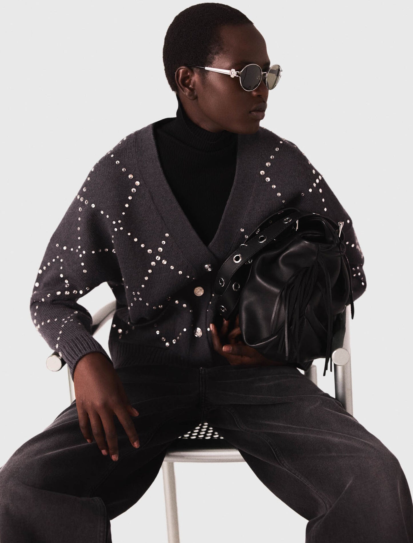 Rhinestone check cardigan