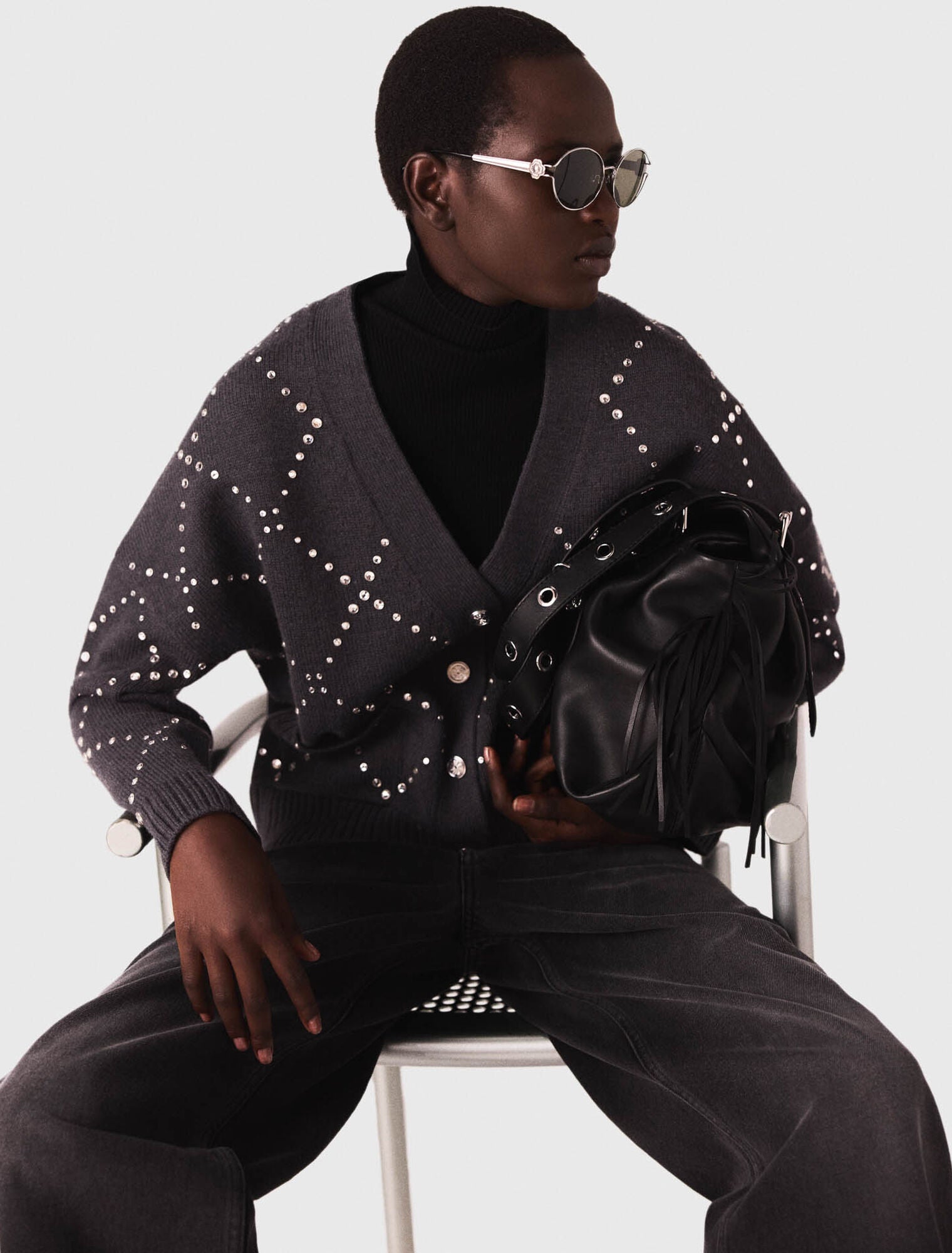 Rhinestone check cardigan