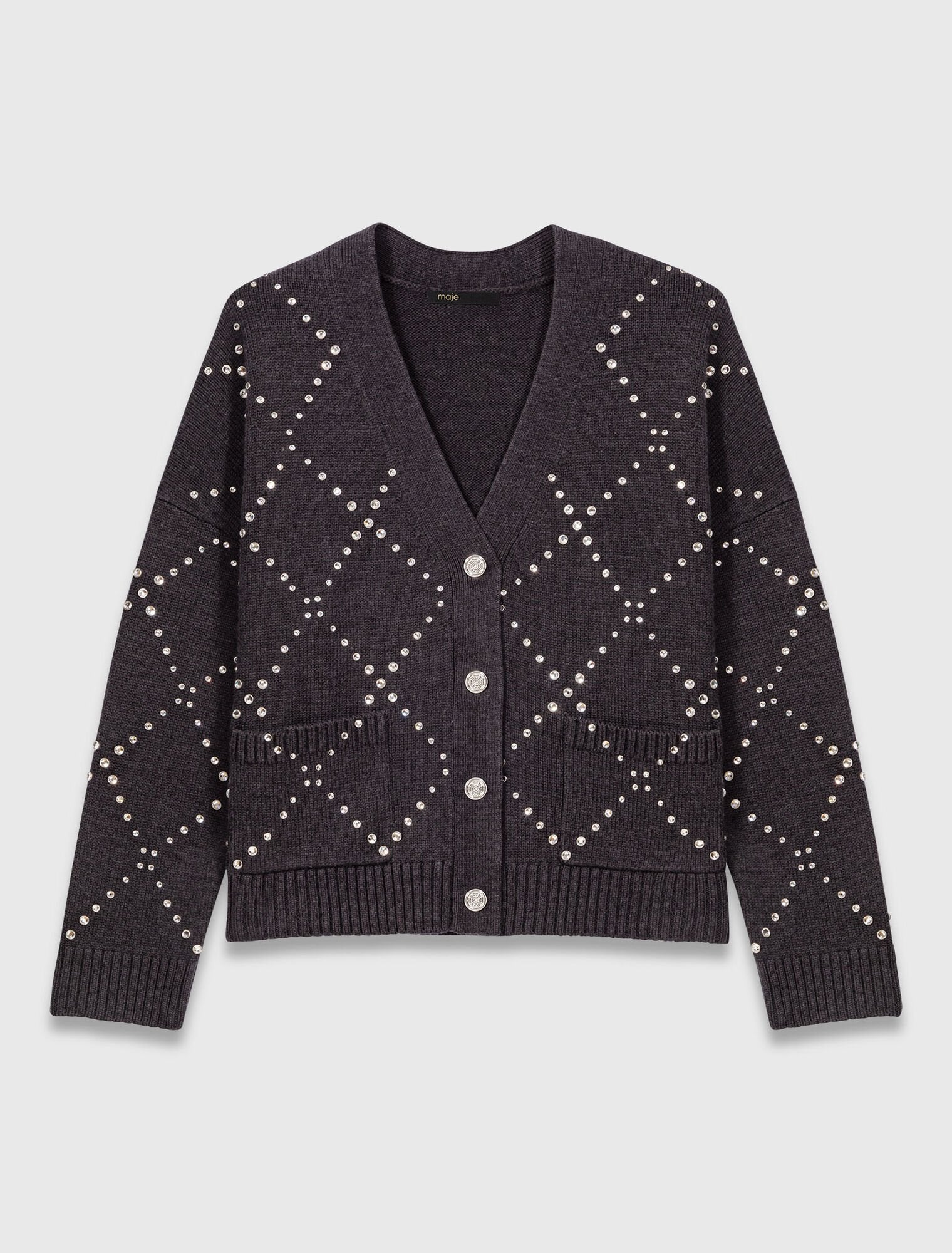 Rhinestone check cardigan