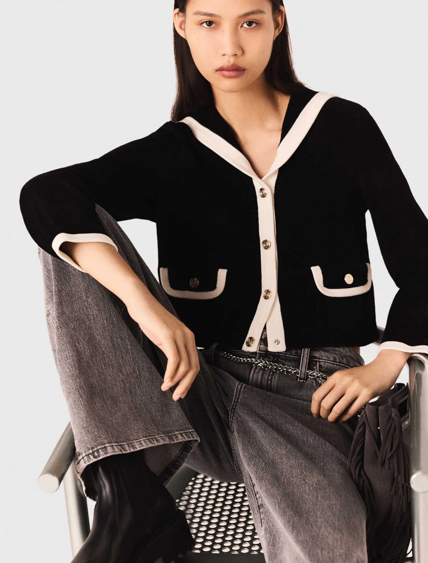 Velvet-effect cardigan