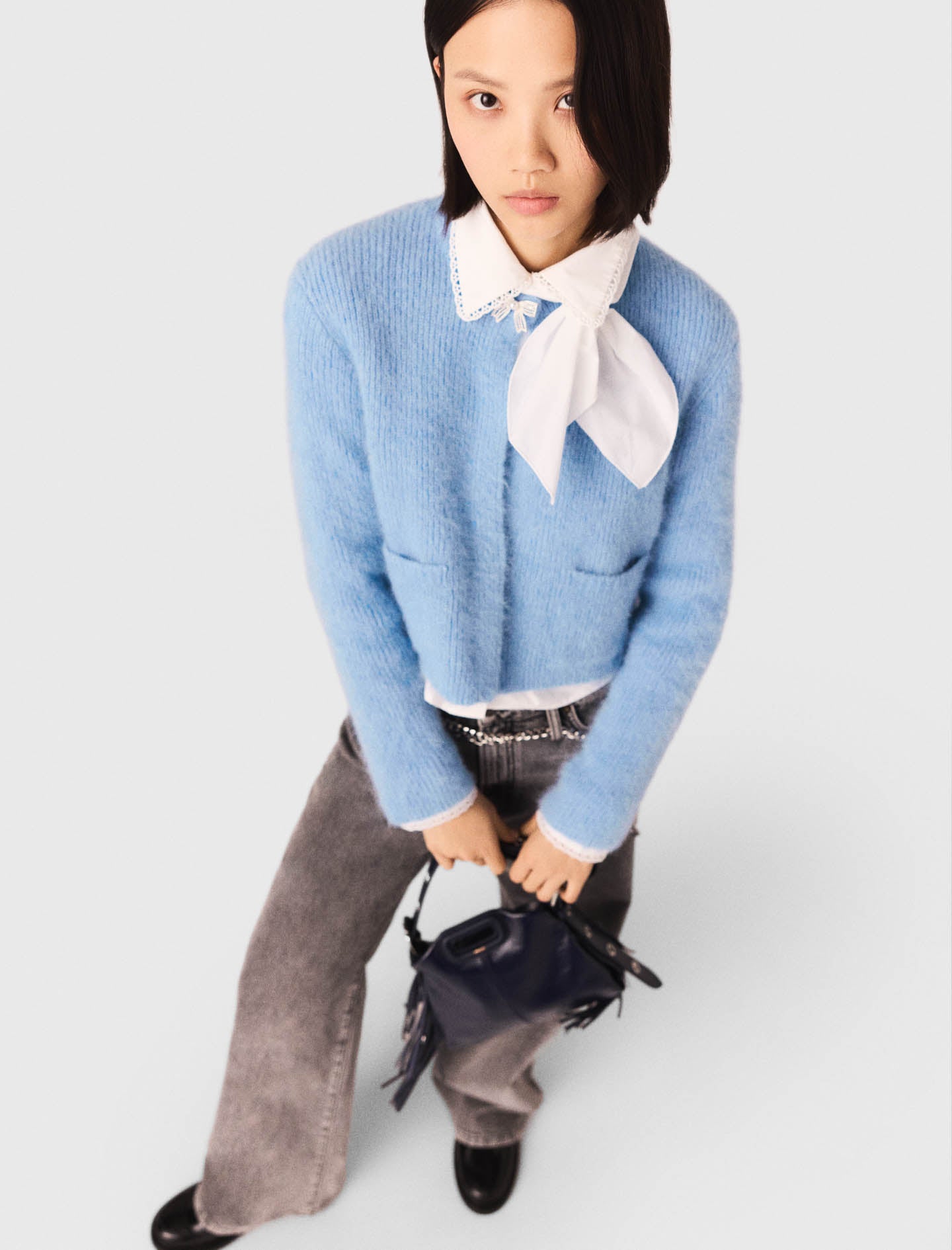 Jewelled Bow Cardigan BLUE SKY