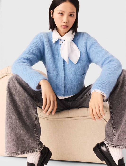 Jewelled Bow Cardigan BLUE SKY