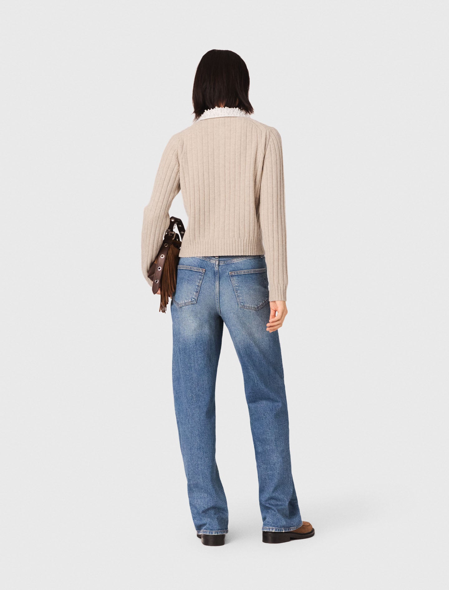Cardigan With Removable Bead Collar BEIGE
