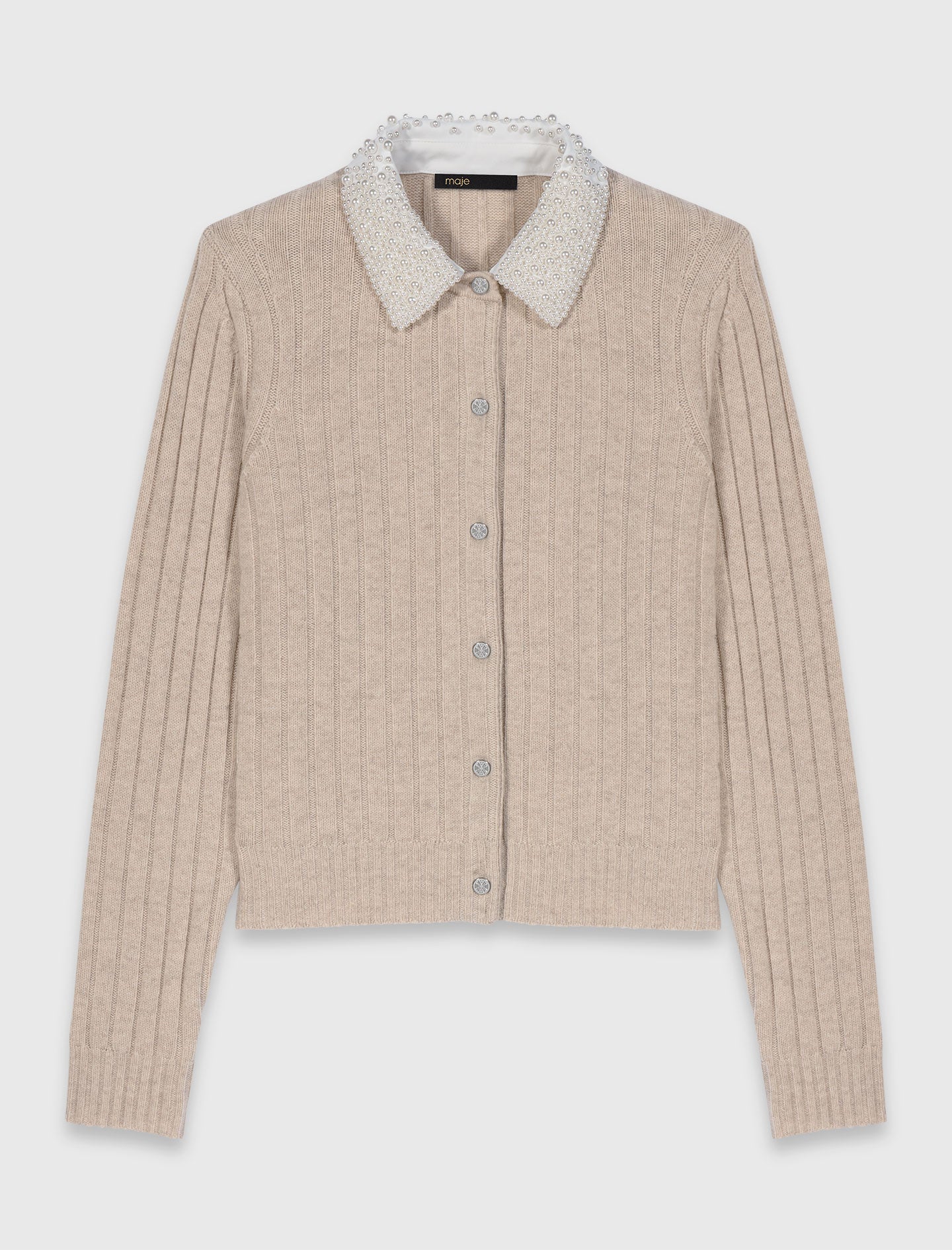 Cardigan With Removable Bead Collar BEIGE