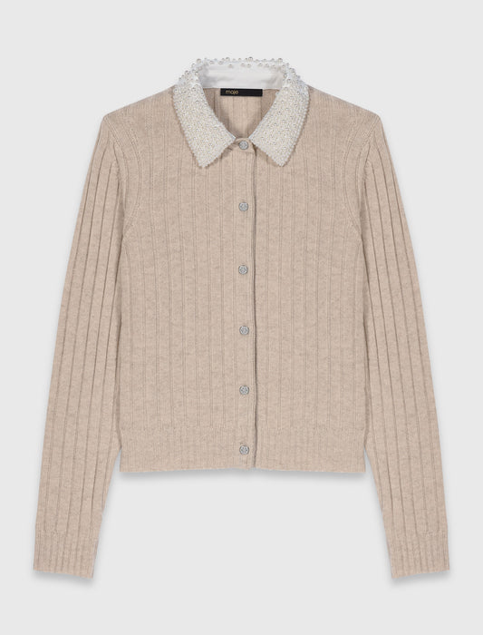 Cardigan With Removable Bead Collar BEIGE