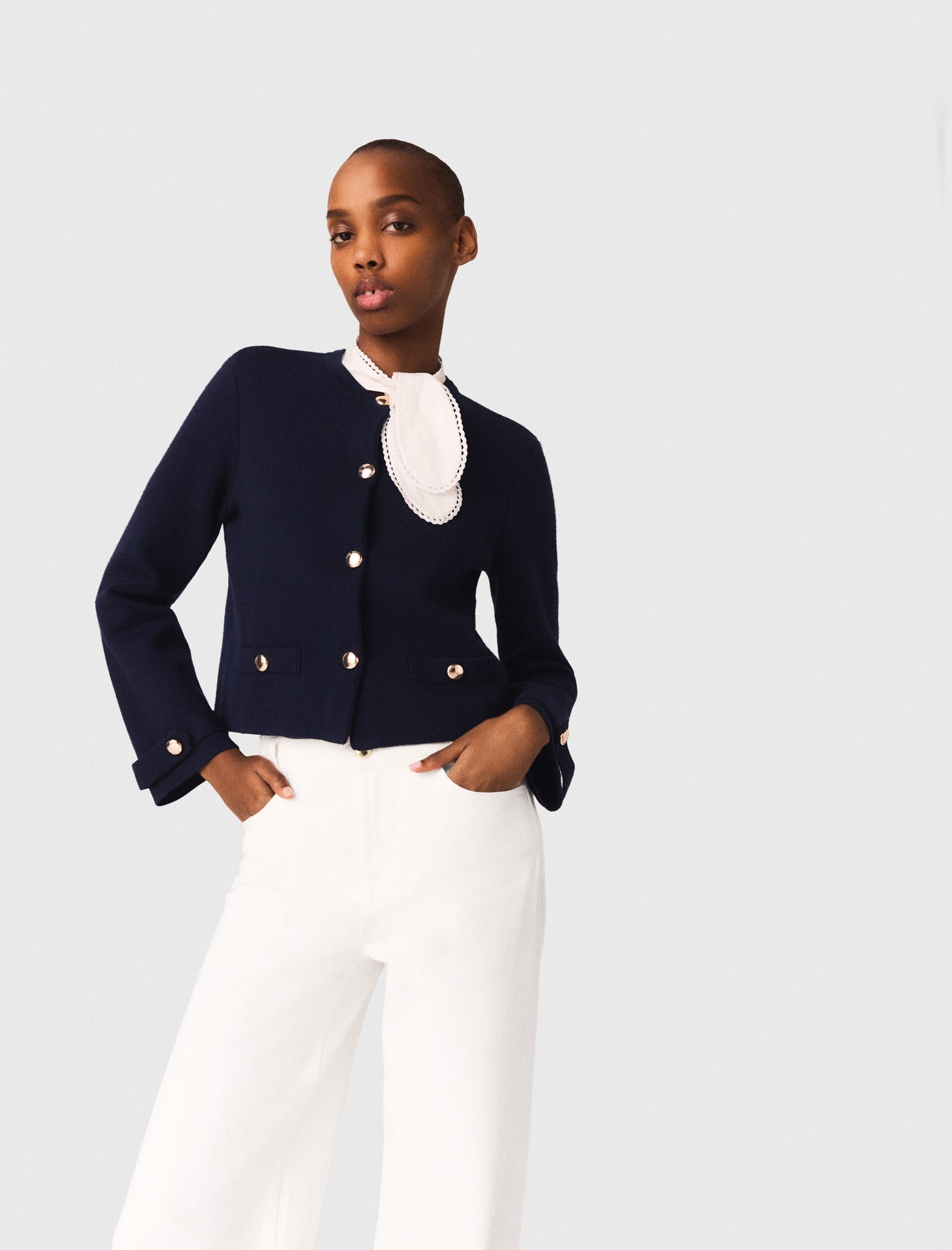 Detachable Embroidered Collar Cardi NAVY