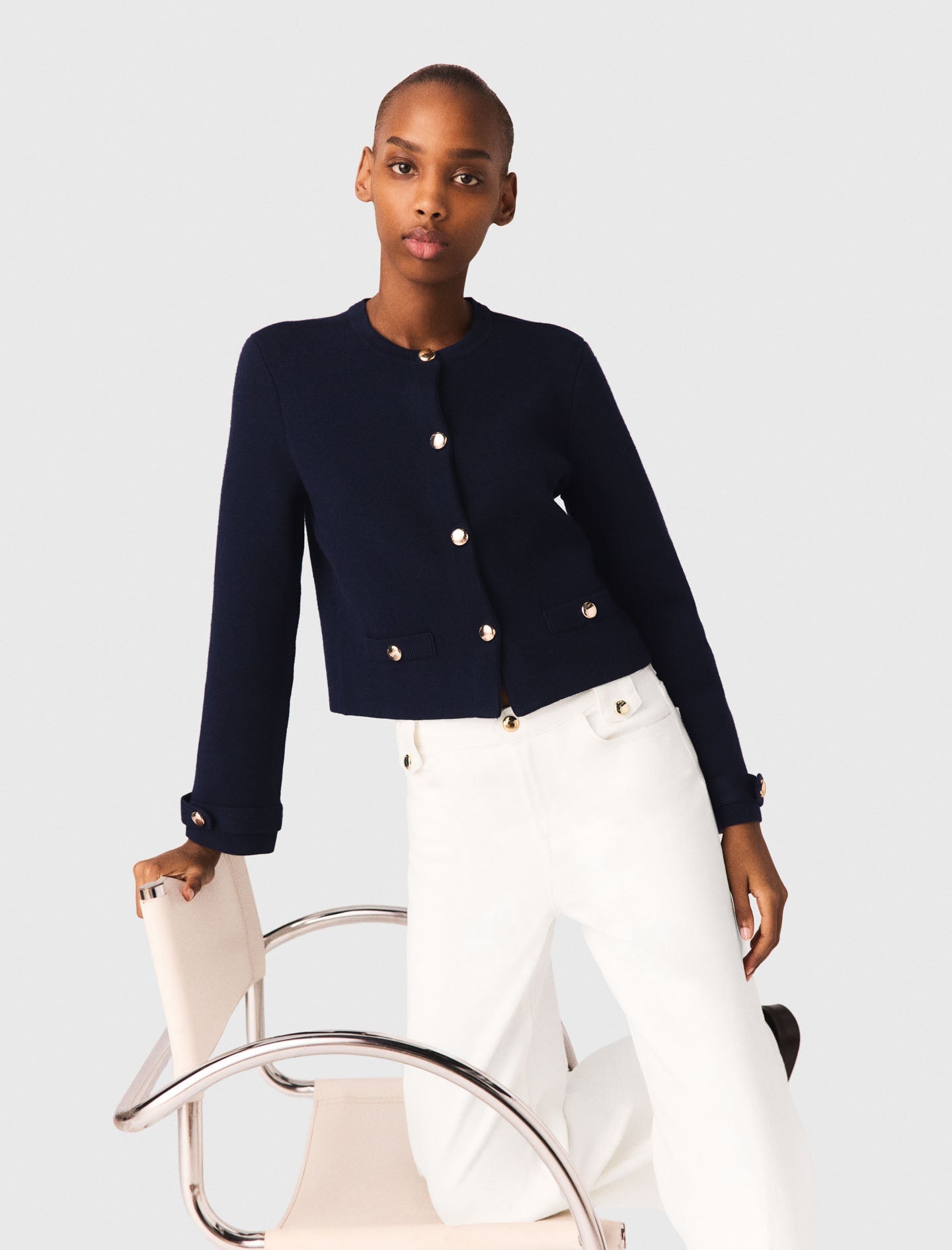 Detachable Embroidered Collar Cardi NAVY