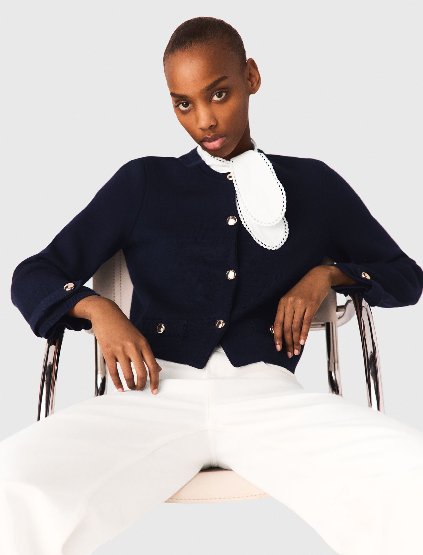 Detachable Embroidered Collar Cardi NAVY