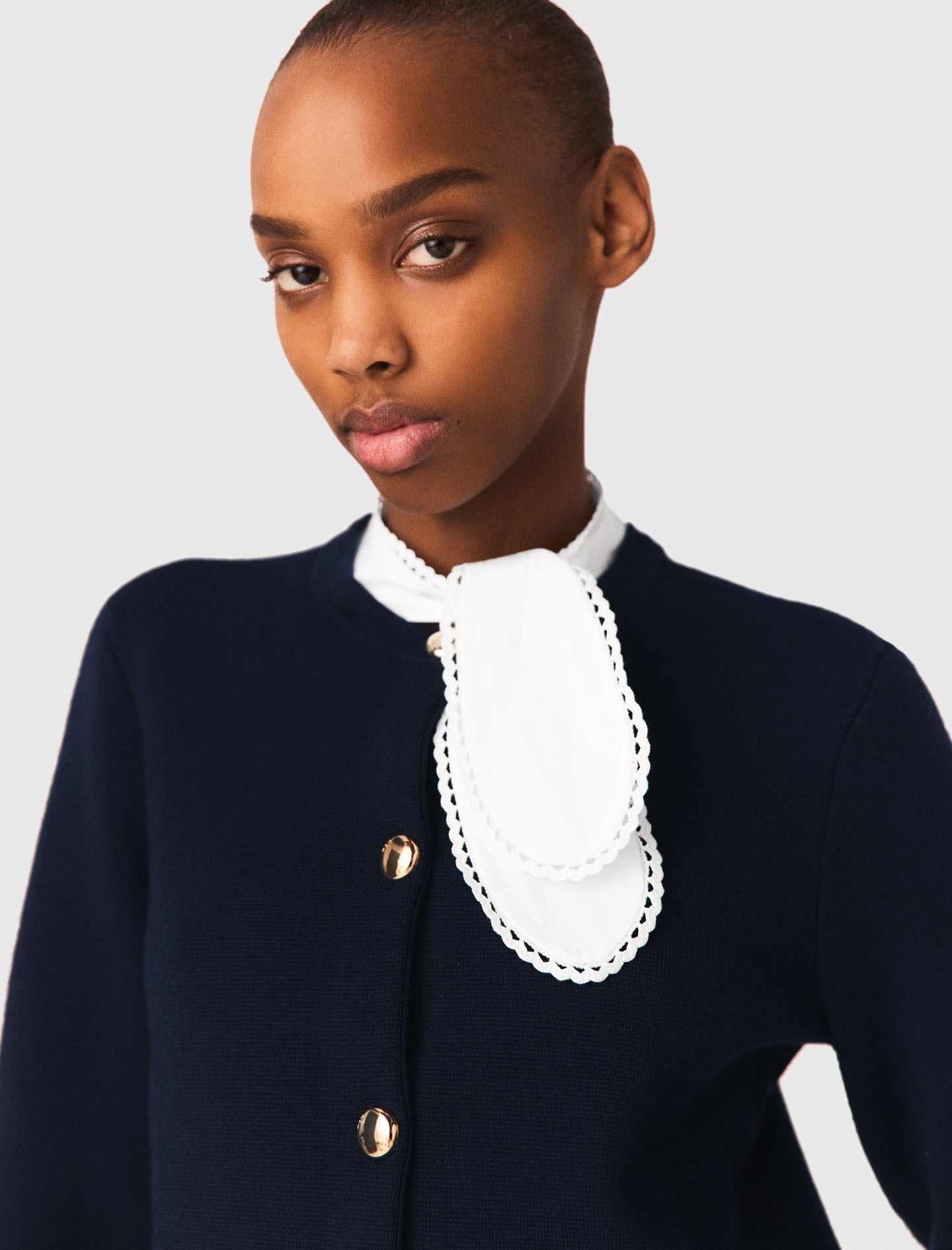 Detachable Embroidered Collar Cardi NAVY