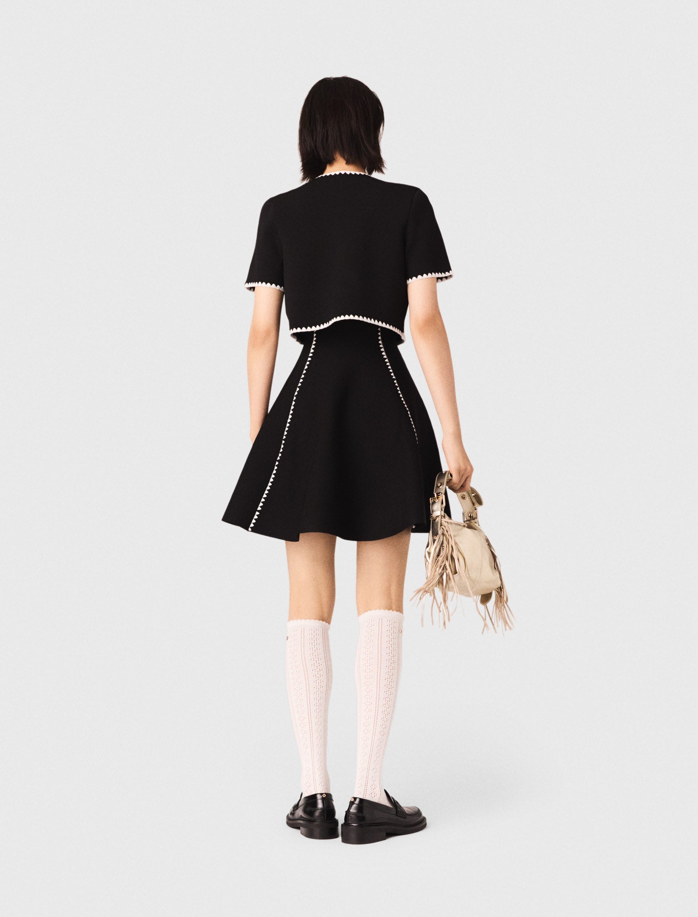 Topstitched Cropped Cardigan BLACK