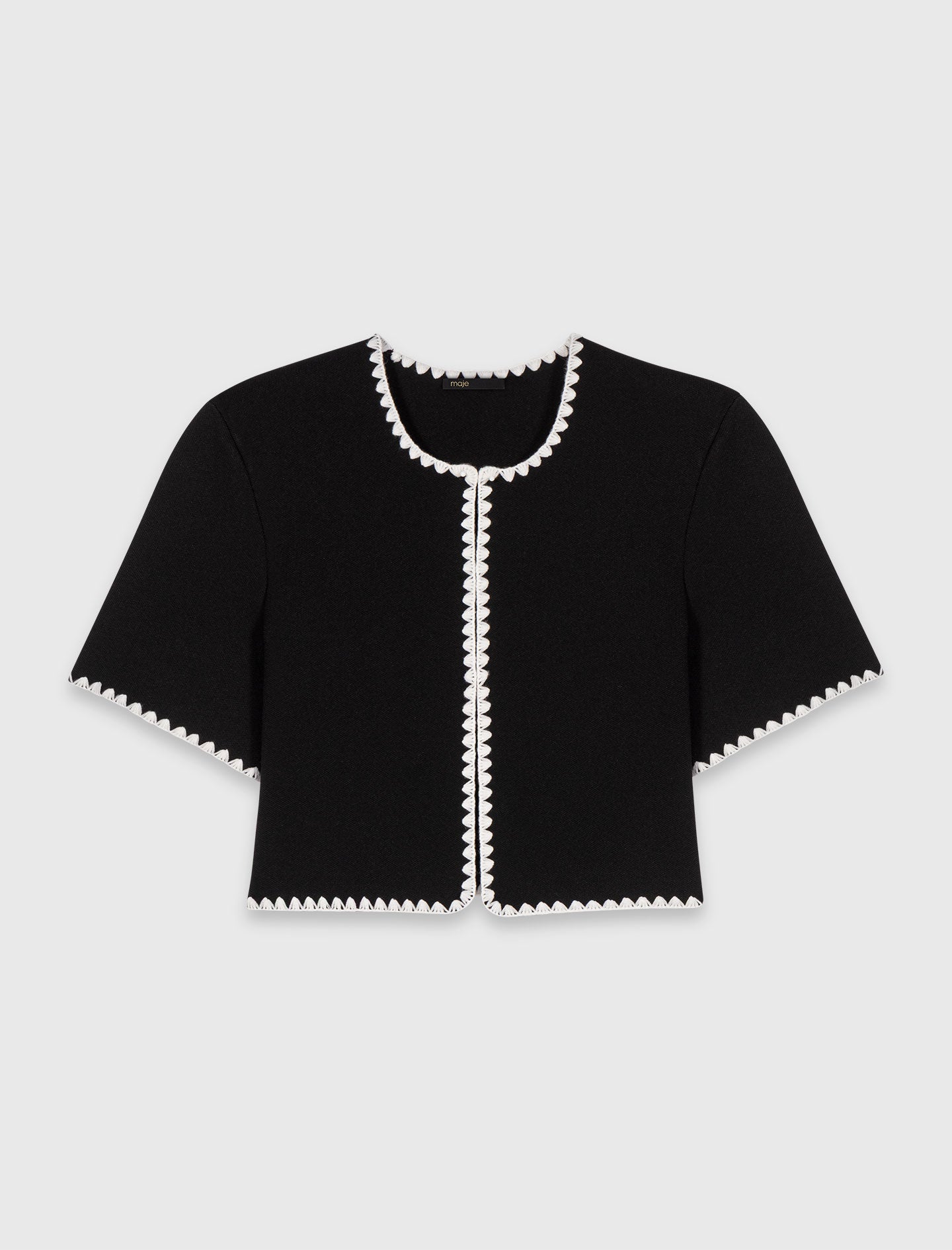 Topstitched Cropped Cardigan BLACK