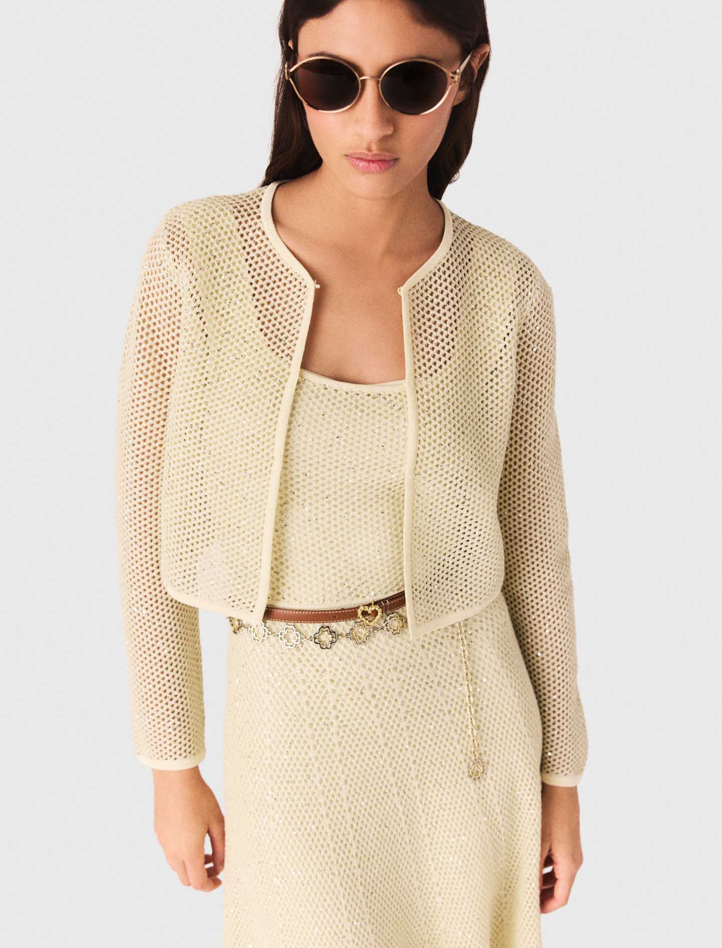 Rhinestone Knit Cardigan PALE YELLOW