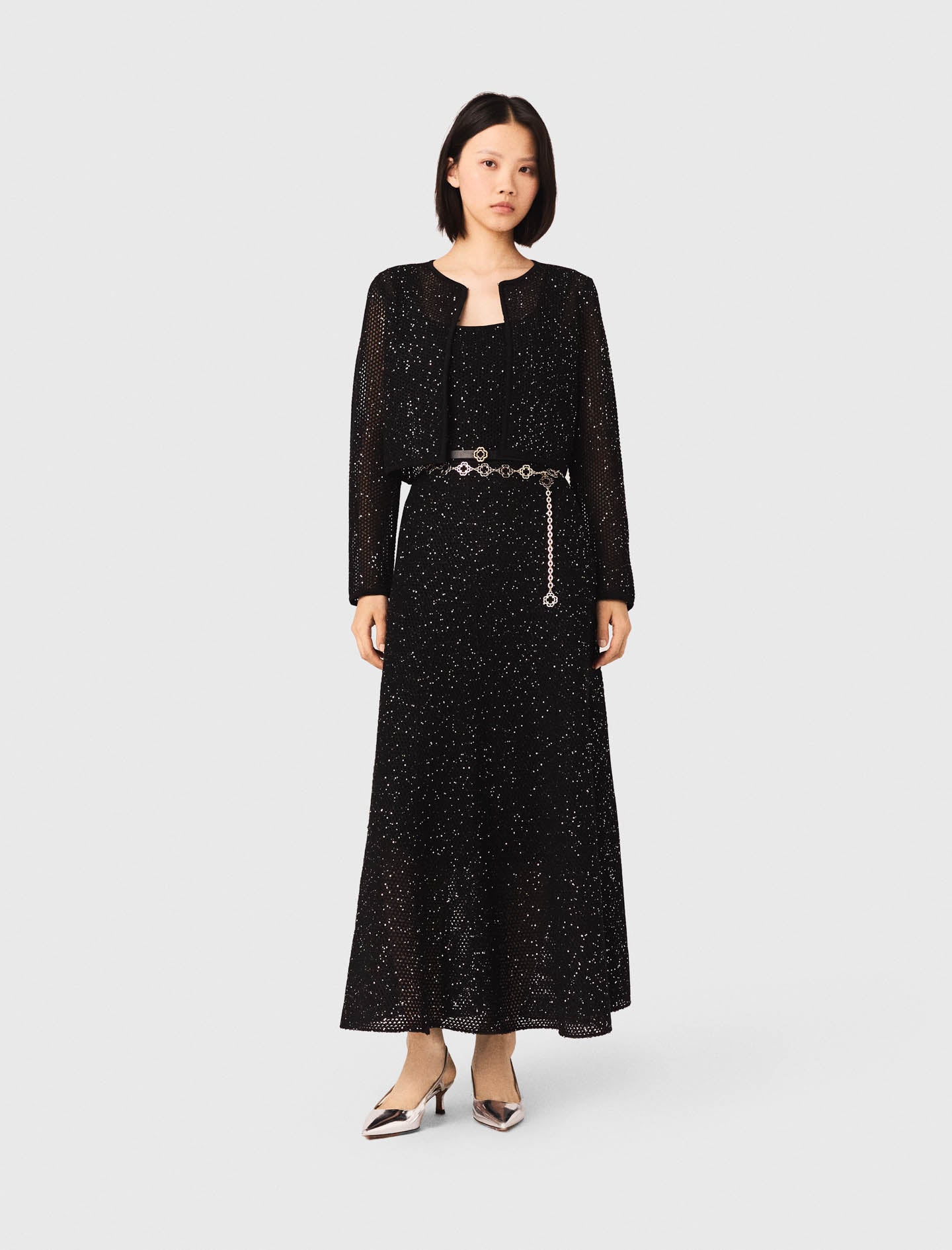 Rhinestone Knit Cardigan Black