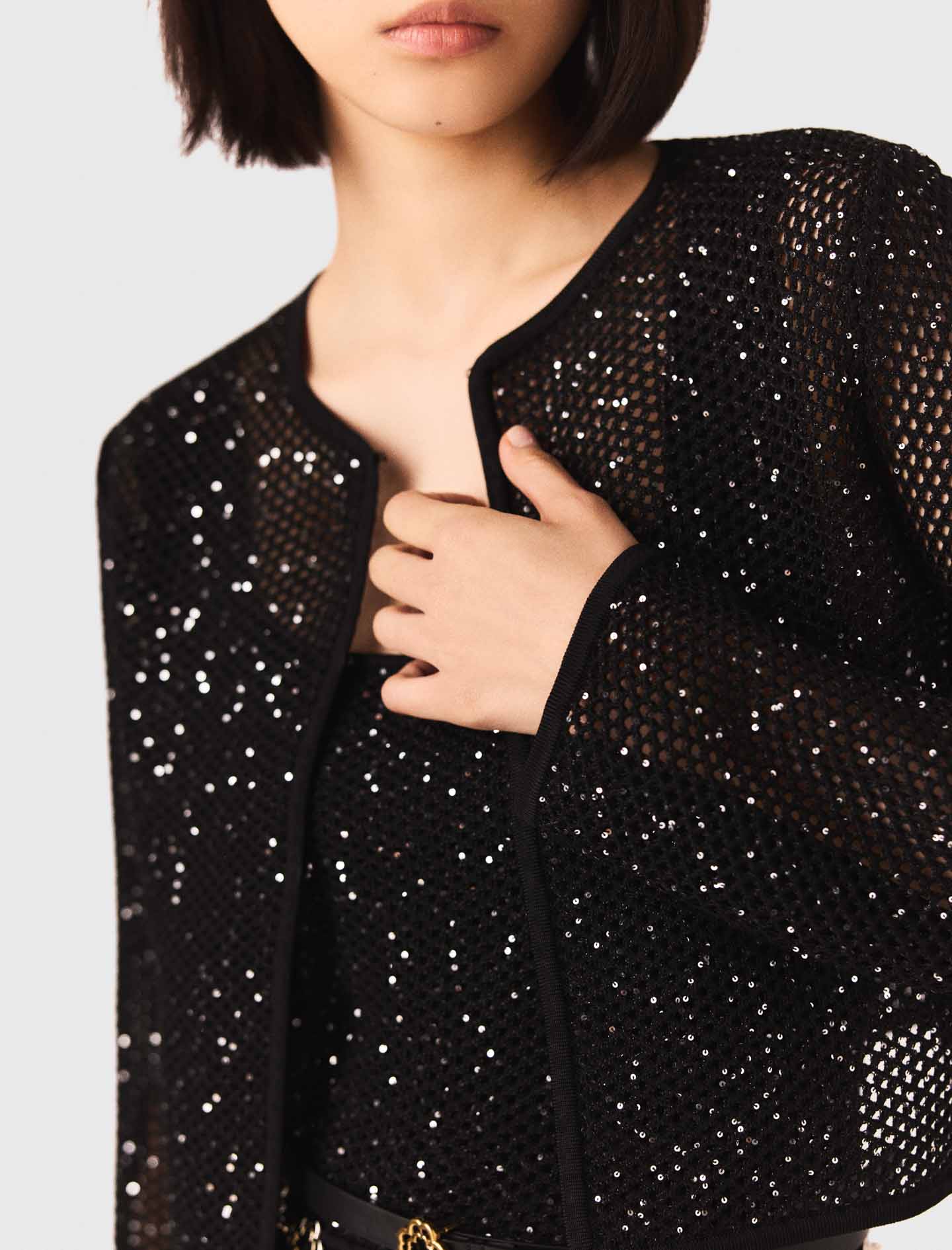 Rhinestone Knit Cardigan Black