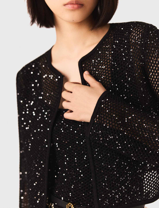 Rhinestone Knit Cardigan Black
