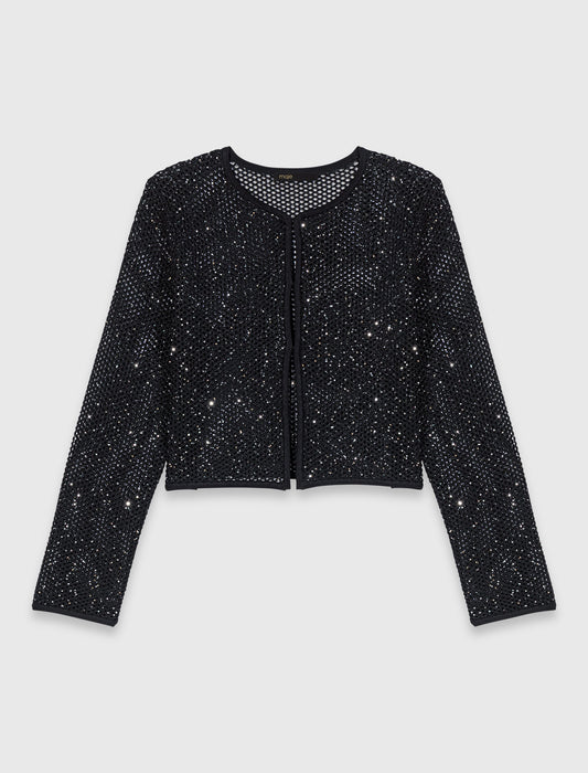 Rhinestone Knit Cardigan Black