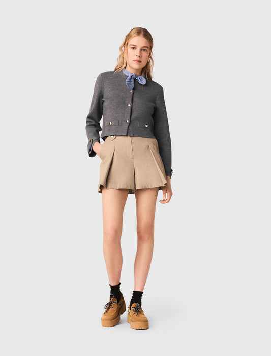 Removable Striped Collar Cardigan LIGHT GREY