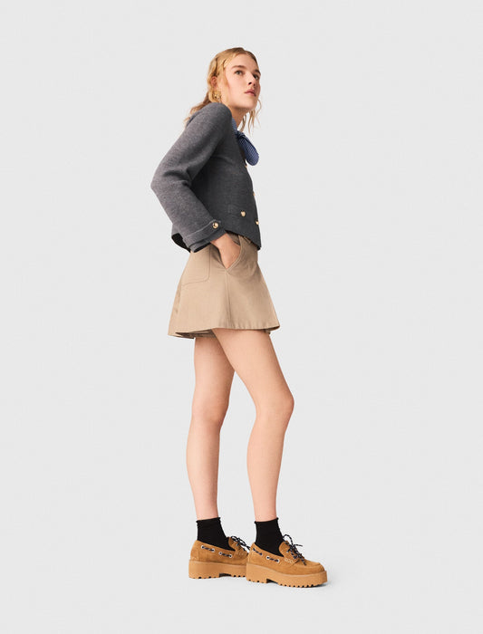 Removable Striped Collar Cardigan LIGHT GREY
