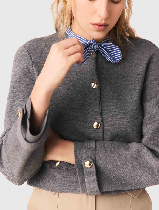 Removable Striped Collar Cardigan LIGHT GREY